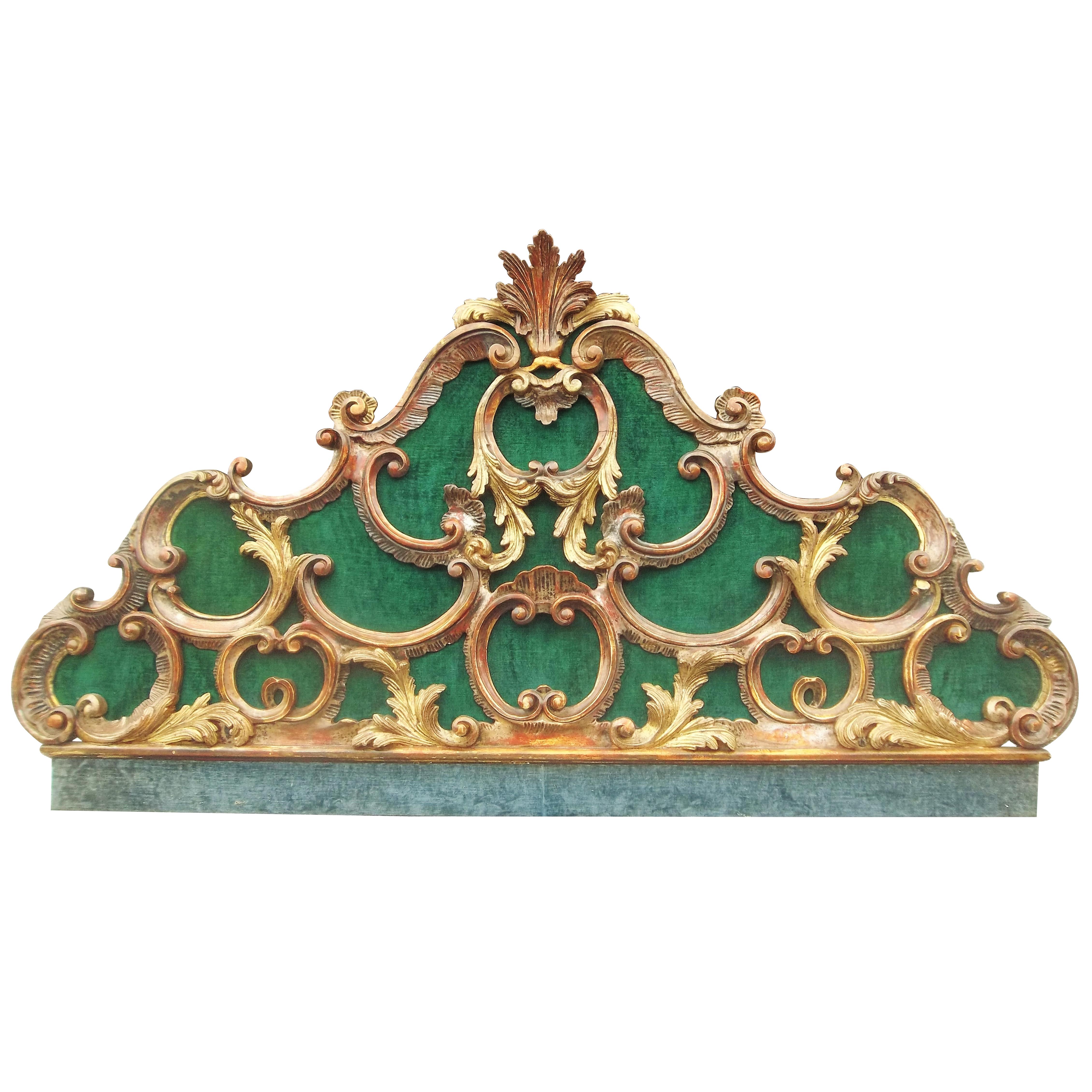 Venetian or Italian Giltwood Robustly Carved Headboard in Rococo Style