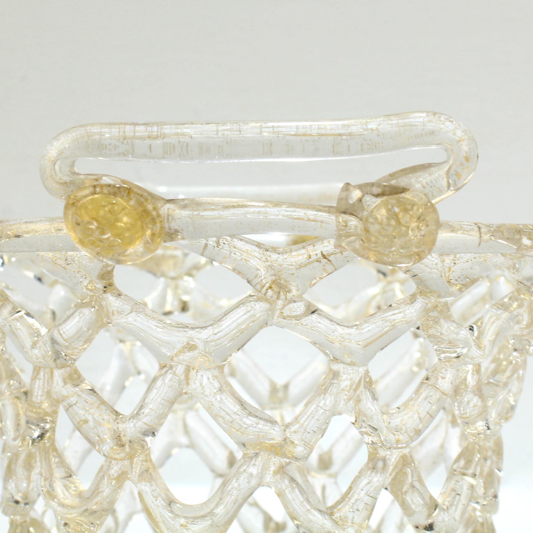 Venetian or Murano Glass Liege a Traforato Openwork Basket with Gold Foil 5