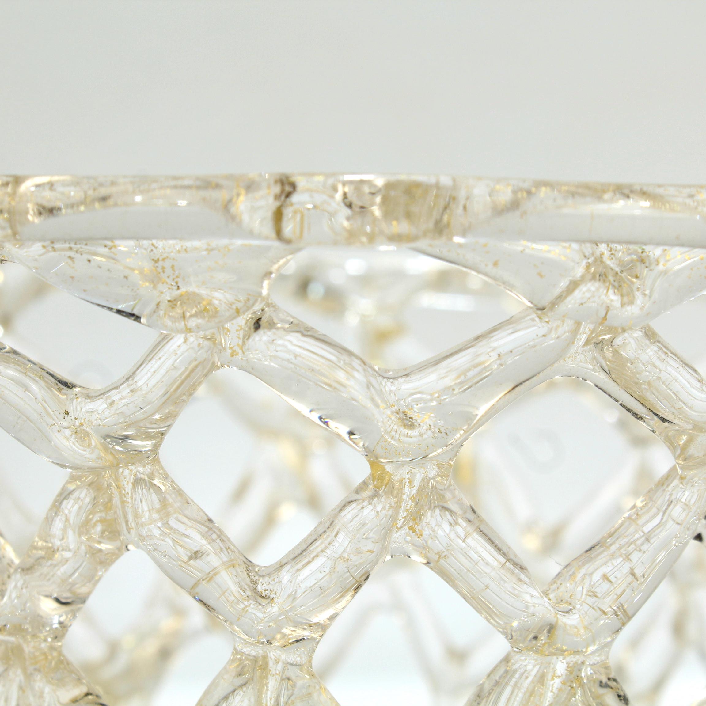 Venetian or Murano Glass Liege a Traforato Openwork Basket with Gold Foil 6