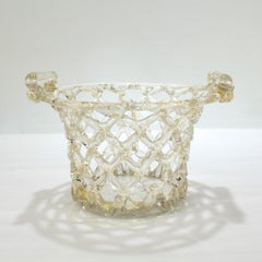 Venetian or Murano Glass Liege a Traforato Openwork Basket with Gold Foil