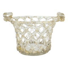 Venetian or Murano Glass Liege a Traforato Openwork Basket with Gold Foil