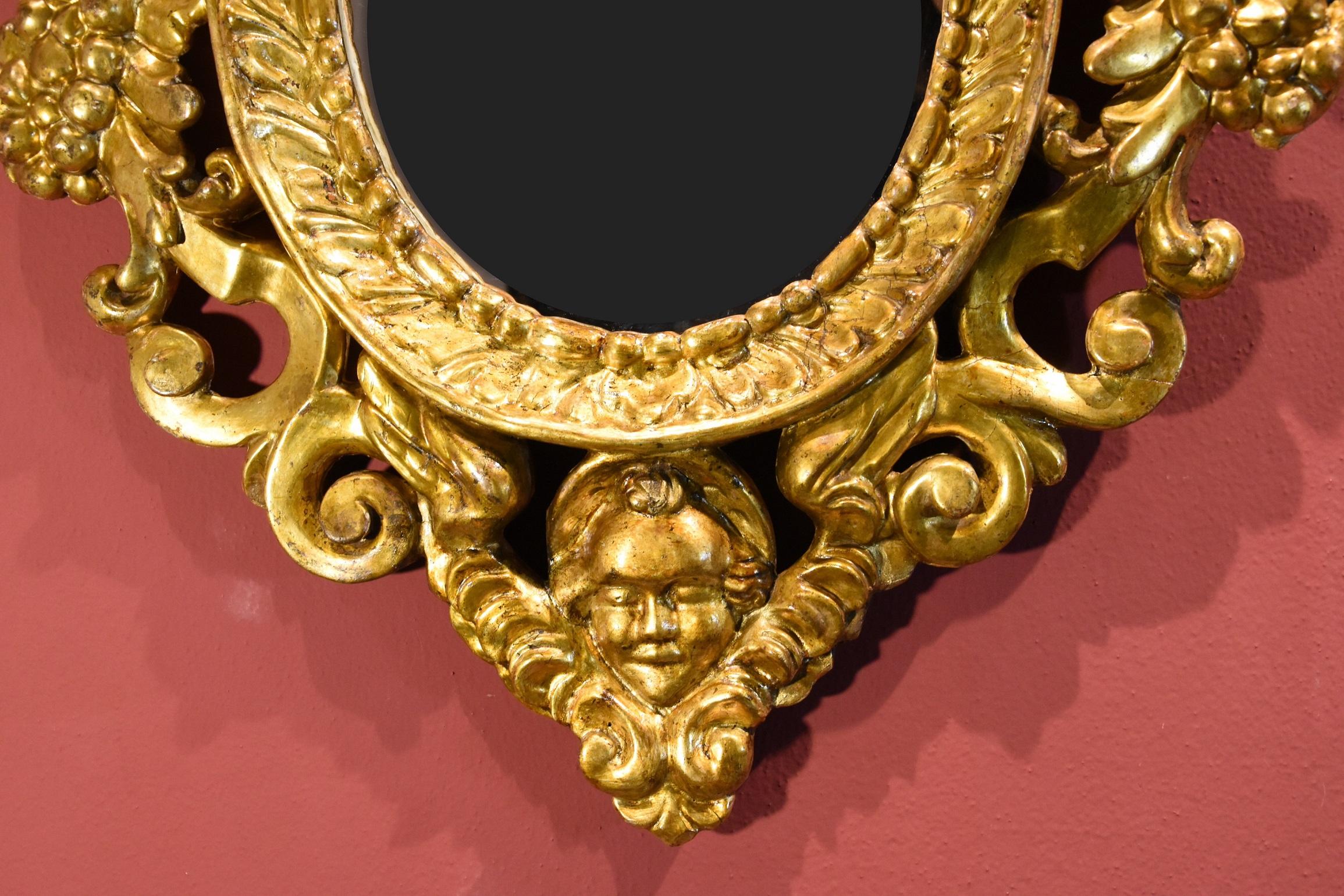 Pair Carved Gilded Mirrors Gold Wood Venice 18th Century Italy Quality Baroque For Sale 8