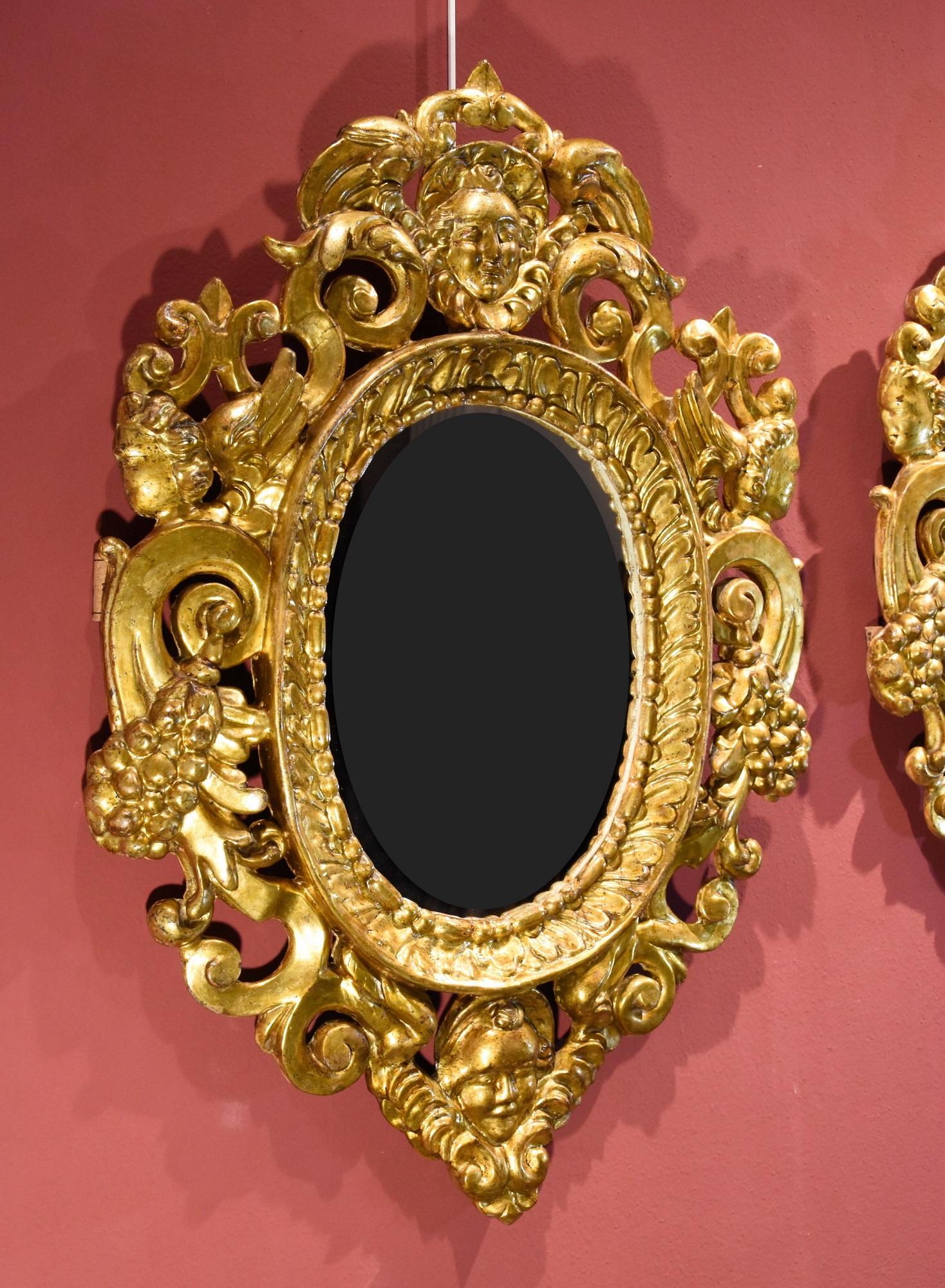 Pair Carved Gilded Mirrors Gold Wood Venice 18th Century Italy Quality Baroque For Sale 9