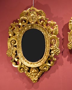 Pair Carved Gilded Mirrors Gold Wood Venice 18th Century Italy Quality Baroque