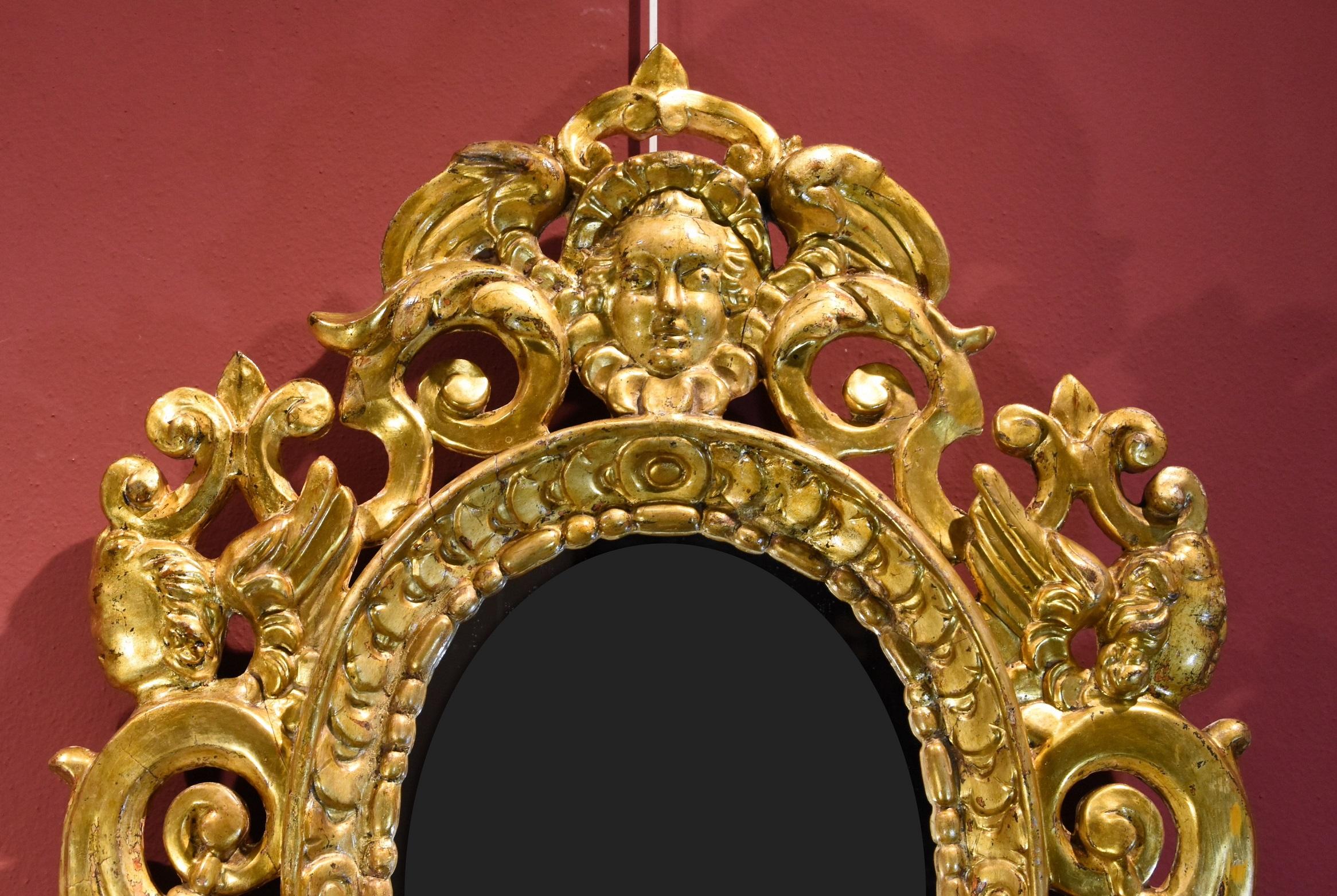 Pair Carved Gilded Mirrors Gold Wood Venice 18th Century Italy Quality Baroque For Sale 1