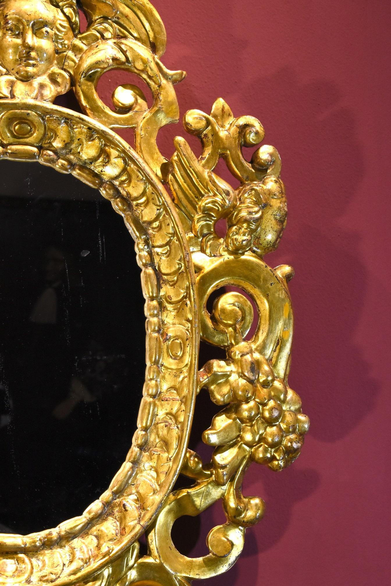 Pair Carved Gilded Mirrors Gold Wood Venice 18th Century Italy Quality Baroque For Sale 2