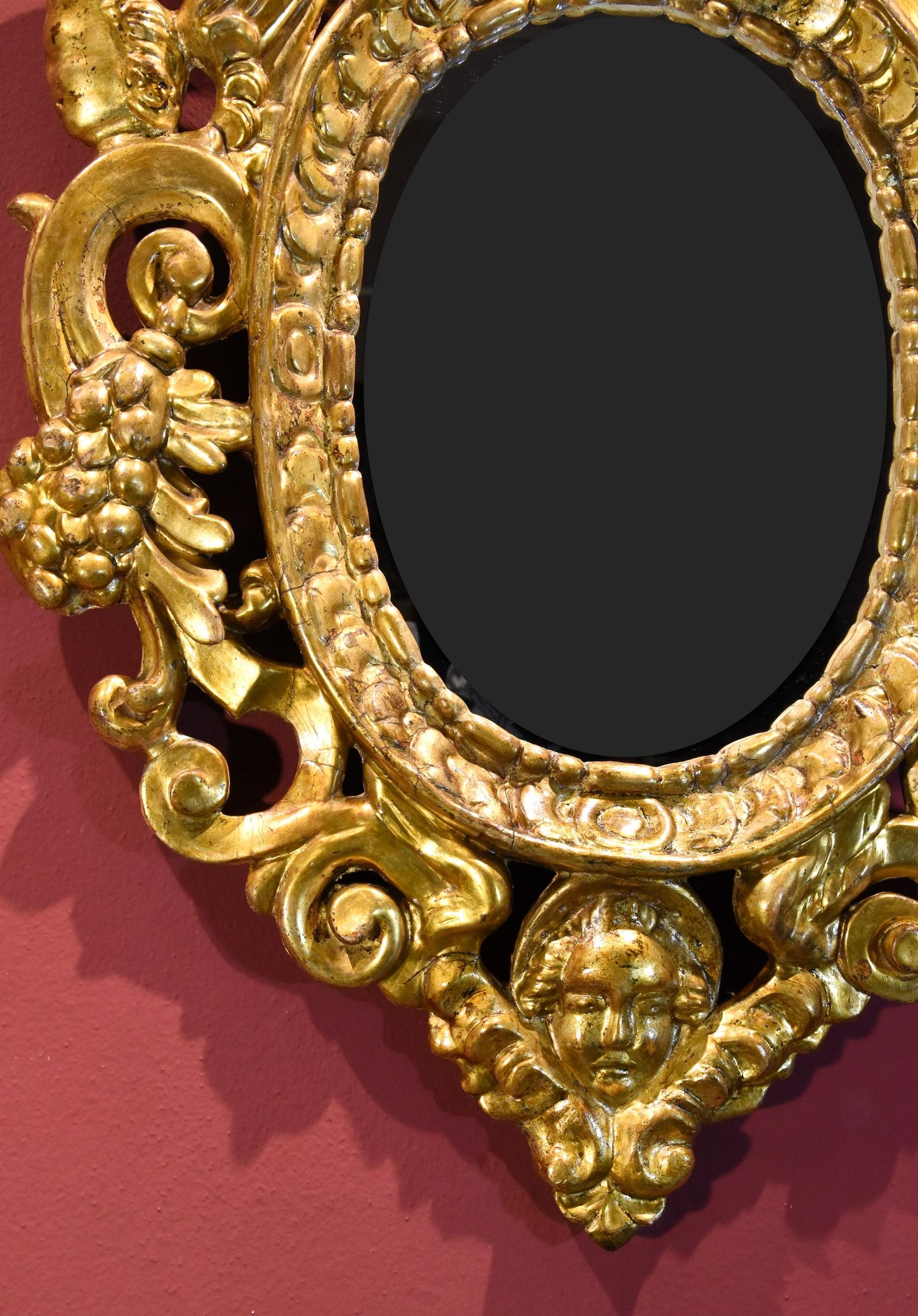Pair Carved Gilded Mirrors Gold Wood Venice 18th Century Italy Quality Baroque For Sale 3