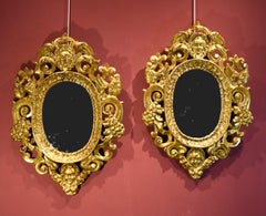 Antique Pair Carved Gilded Mirrors Gold Wood Venice 18th Century Italy Quality Baroque
