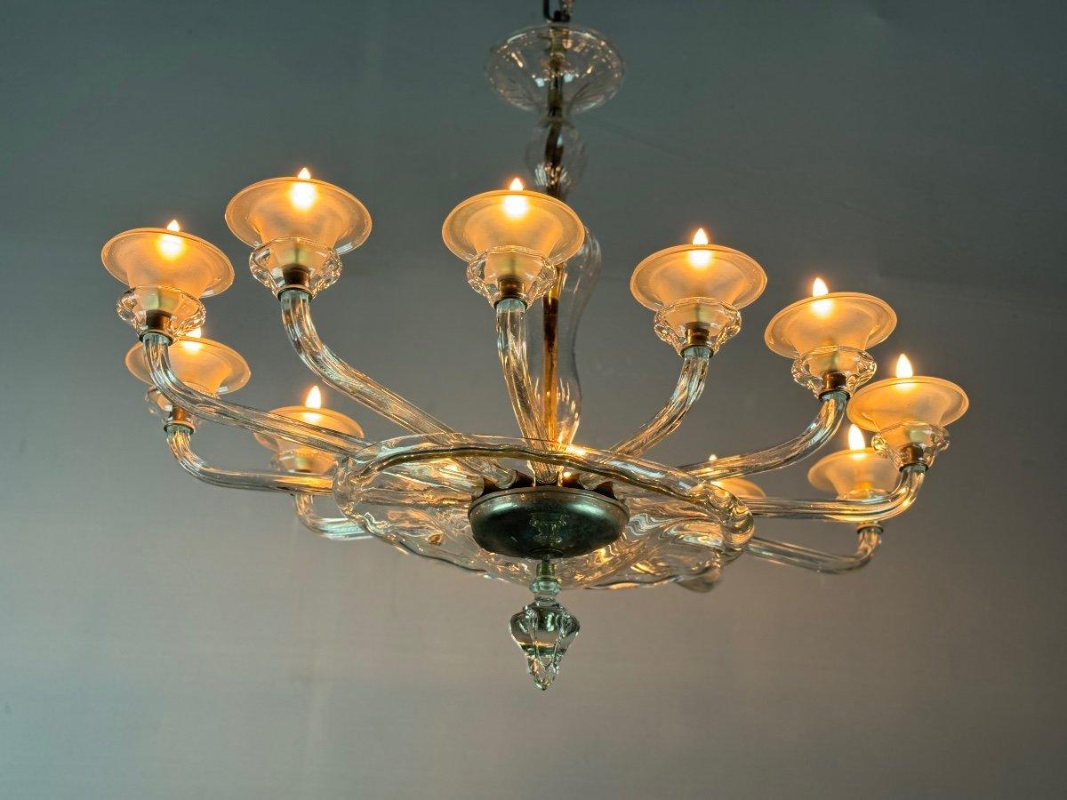 Art Deco Venetian Oval Murano Glass Chandelier, 12 Arms Circa 1920 By Barovier