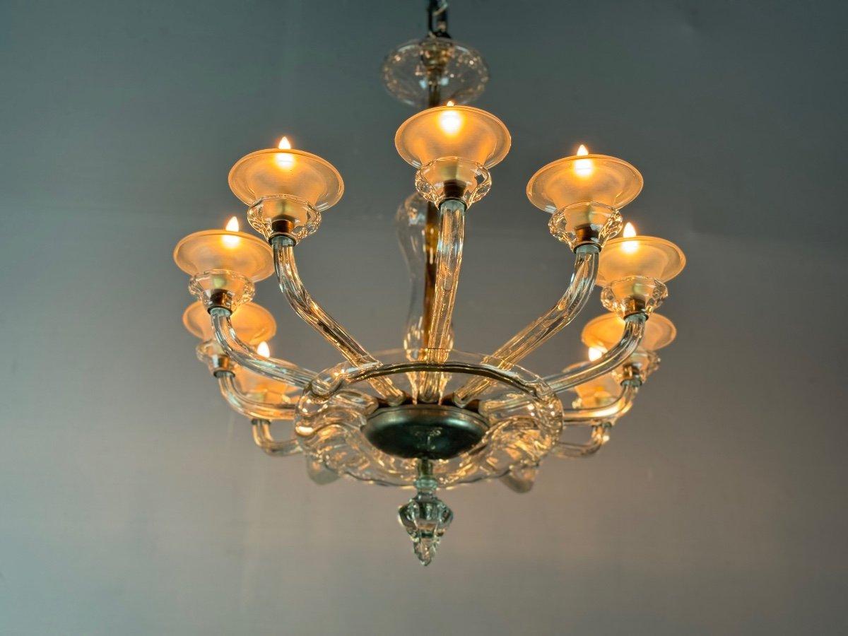 Italian Venetian Oval Murano Glass Chandelier, 12 Arms Circa 1920 By Barovier