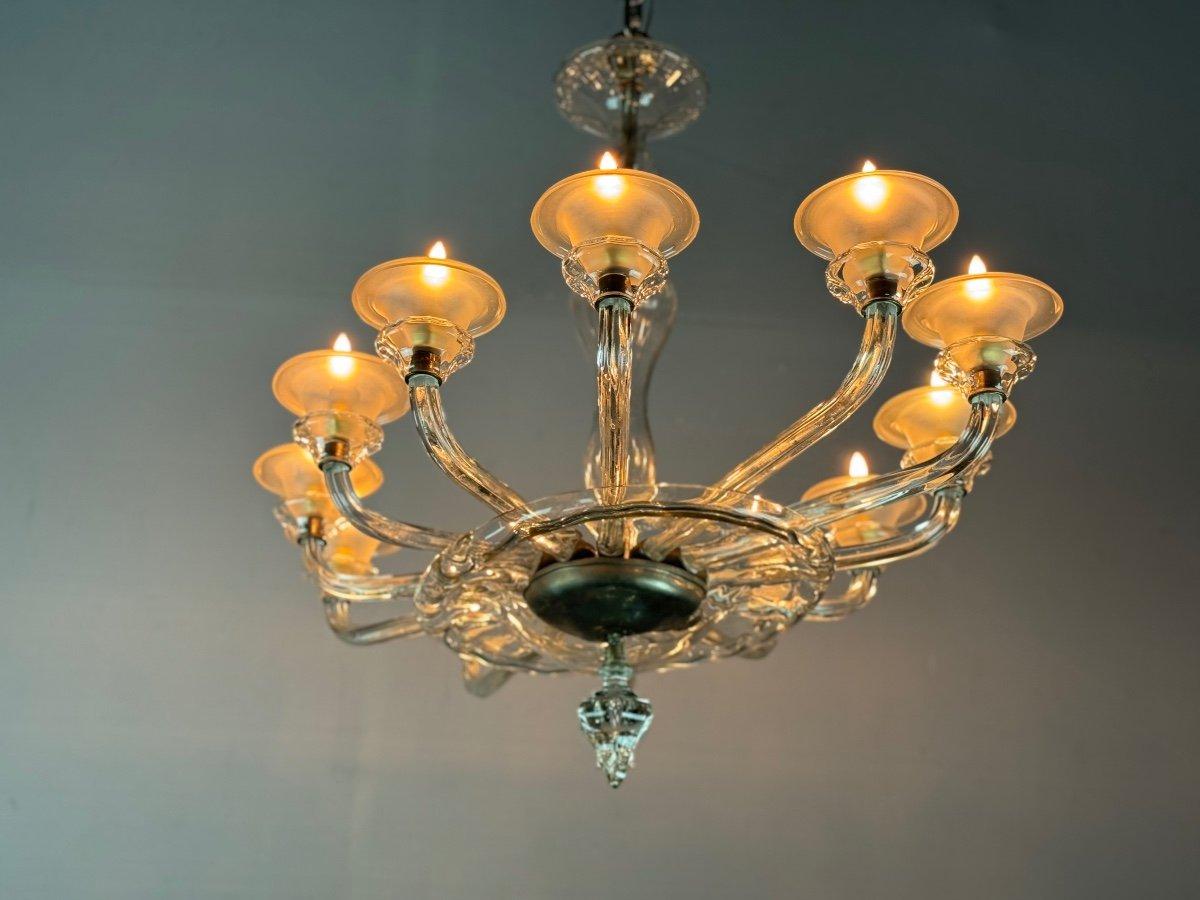 Venetian Oval Murano Glass Chandelier, 12 Arms Circa 1920 By Barovier In Excellent Condition In Honnelles, WHT