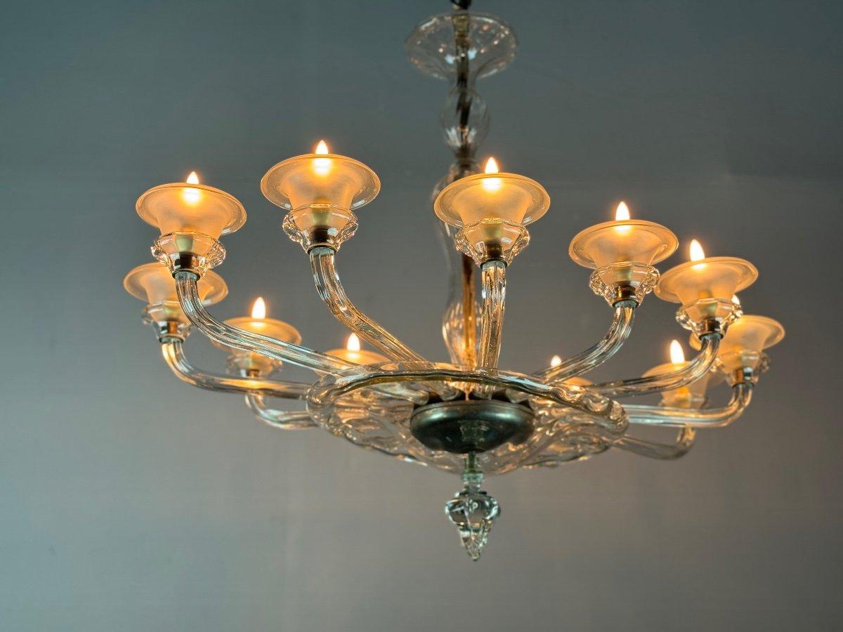 Metal Venetian Oval Murano Glass Chandelier, 12 Arms Circa 1920 By Barovier