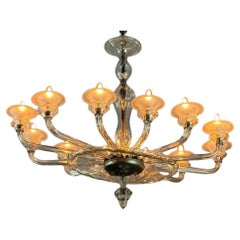Venetian Oval Murano Glass Chandelier, 12 Arms Circa 1920 By Barovier