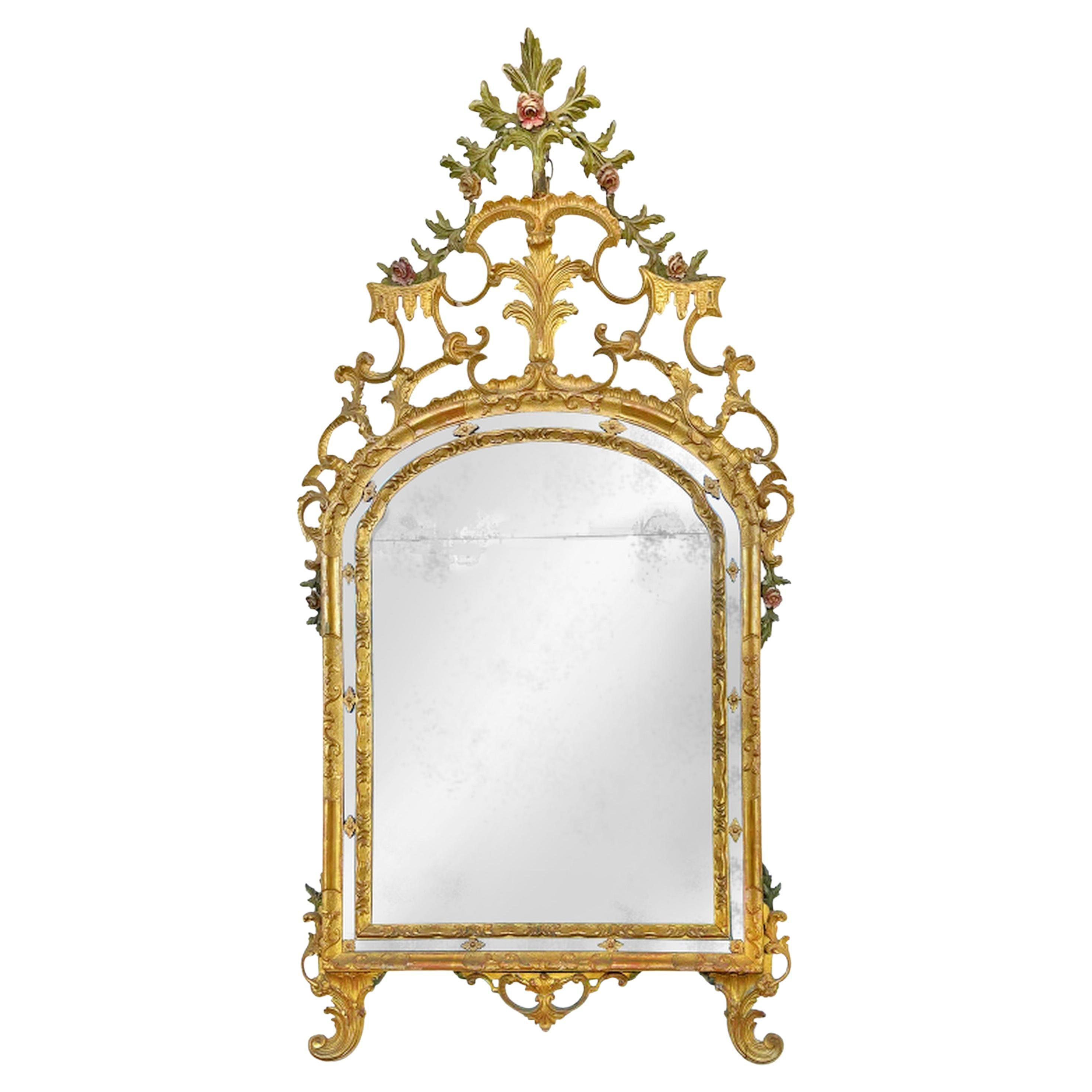 Spiegel aus venezianischer Malerei und Giltwood - CIRCA 1760 im Angebot