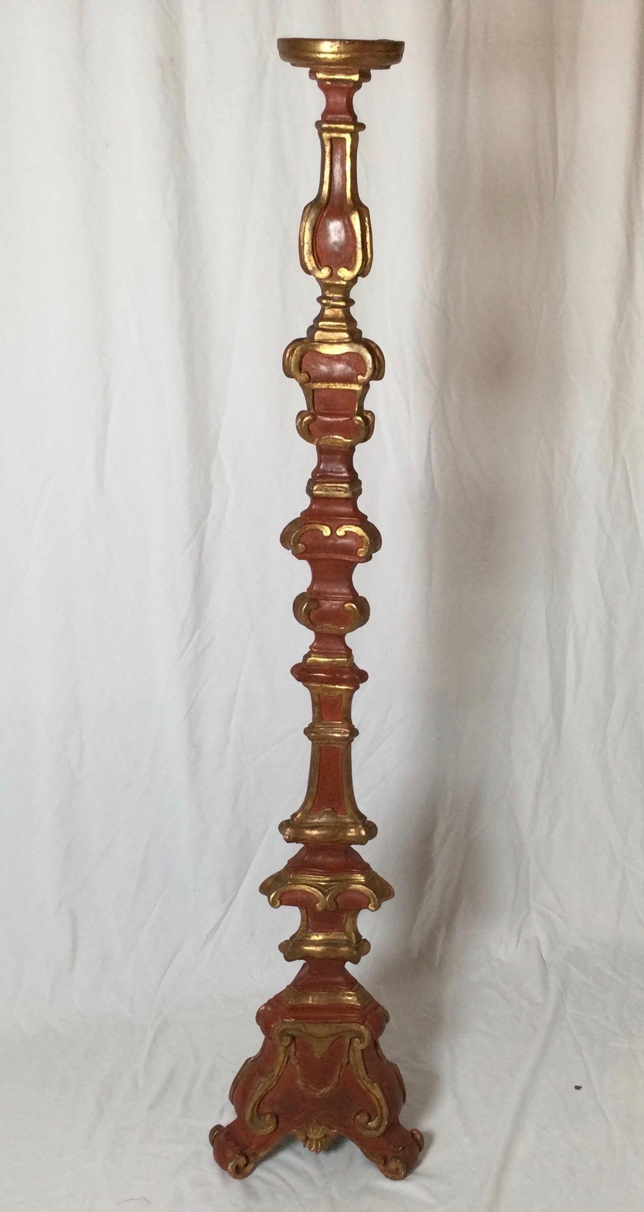 Italian Venetian Painted and Parcel Gilt Tall Candle Holder