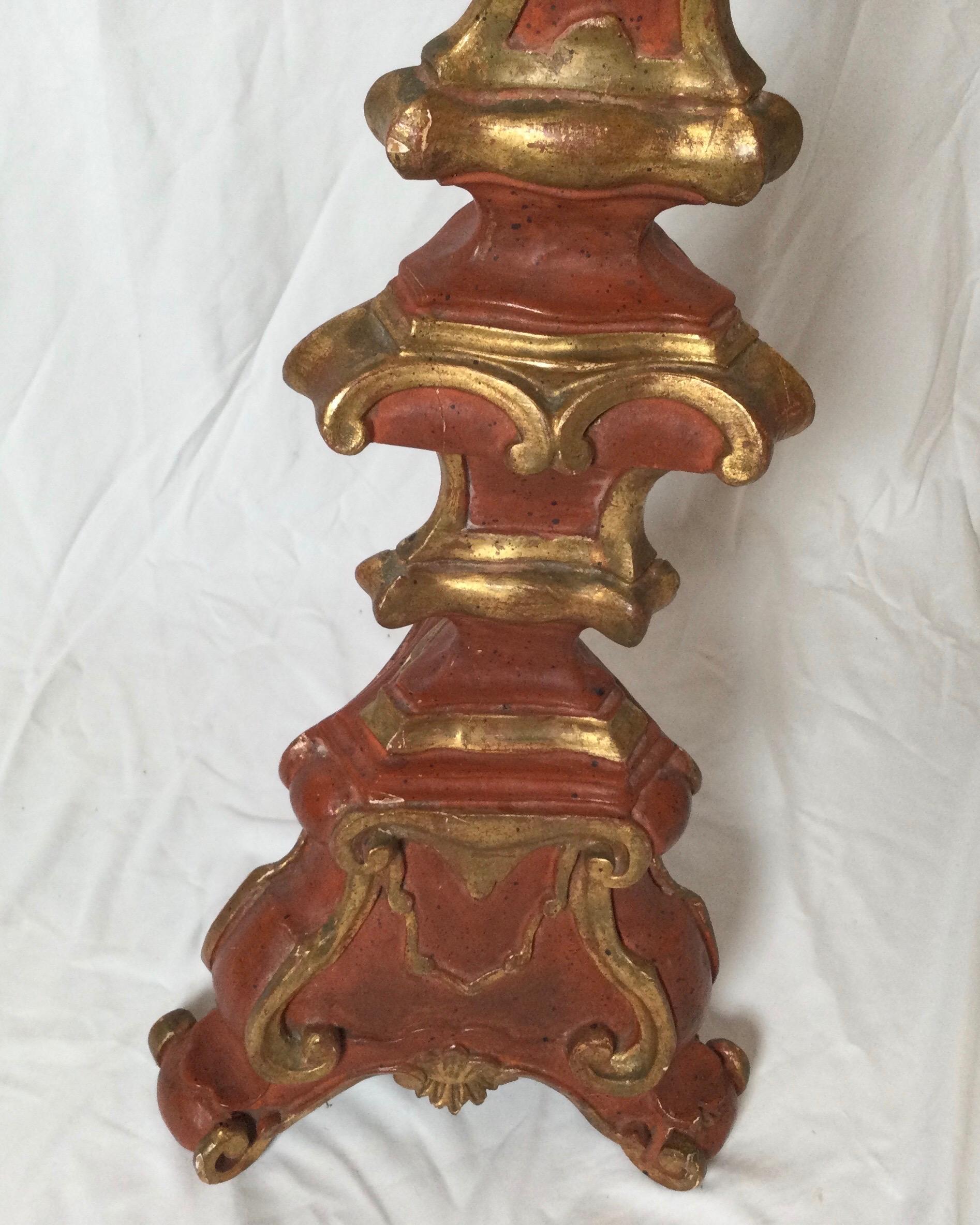 Hand-Painted Venetian Painted and Parcel Gilt Tall Candle Holder