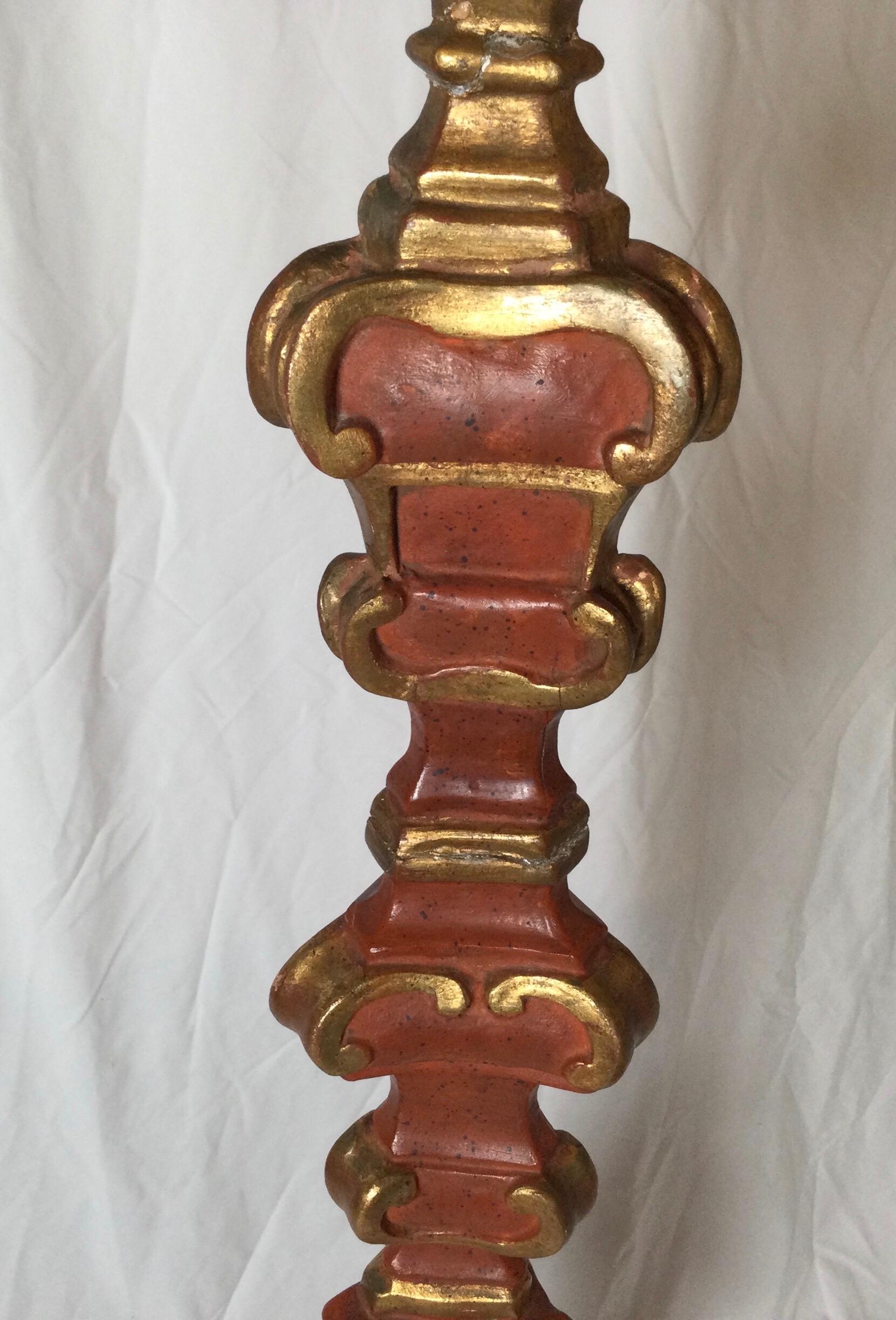 Venetian Painted and Parcel Gilt Tall Candle Holder In Good Condition In Lambertville, NJ
