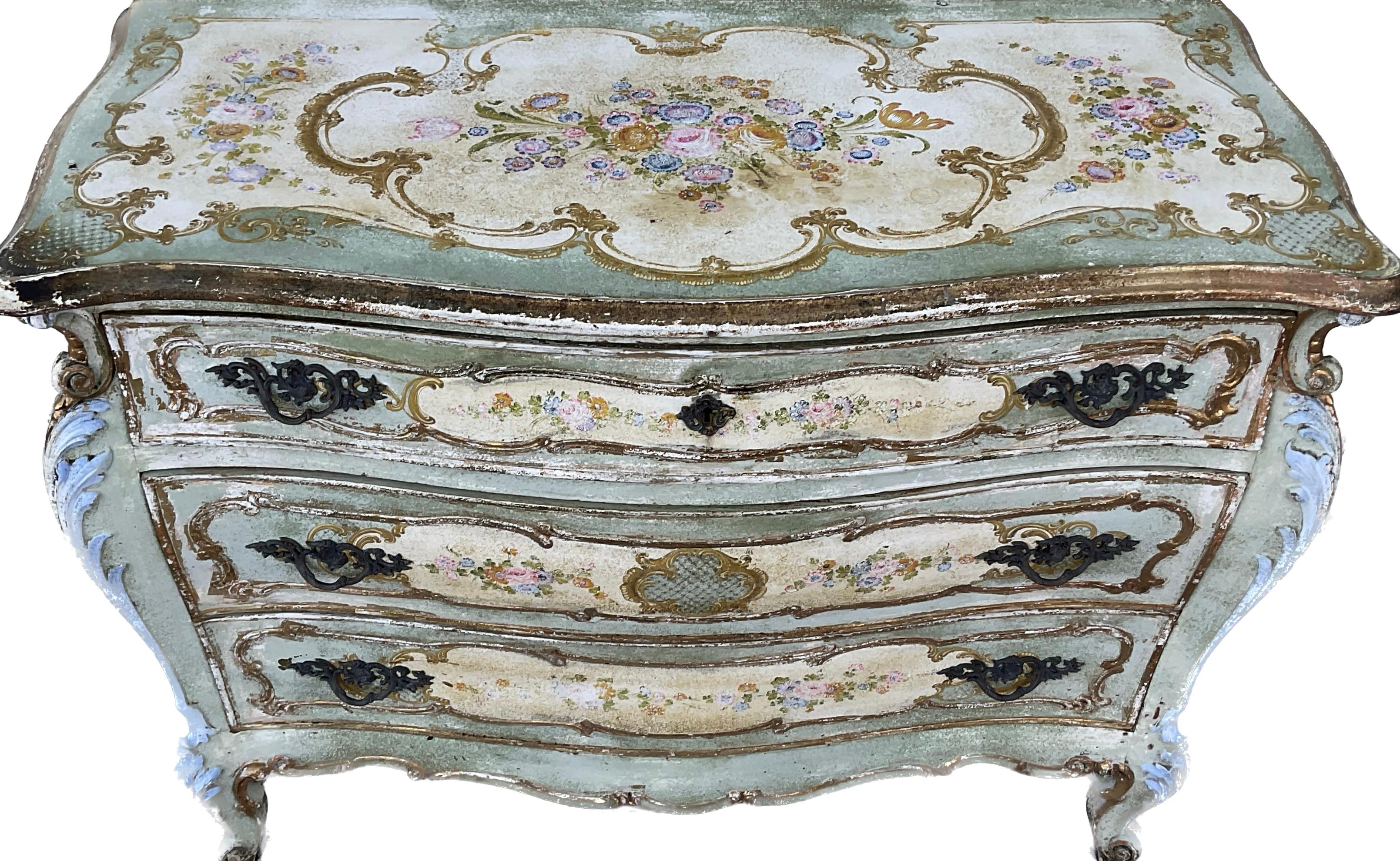 Venetian Painted Bombe' 3 Drawer Chest 1