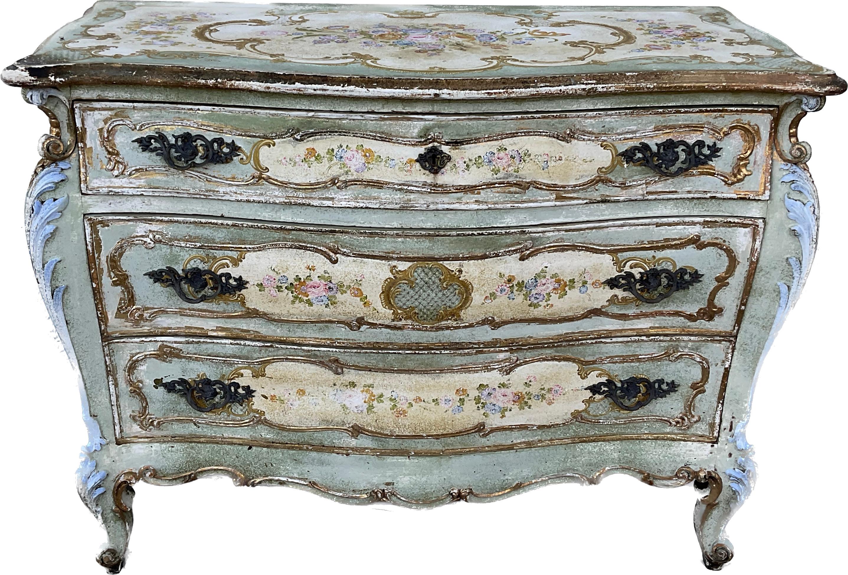 Venetian Painted Bombe' 3 Drawer Chest 2