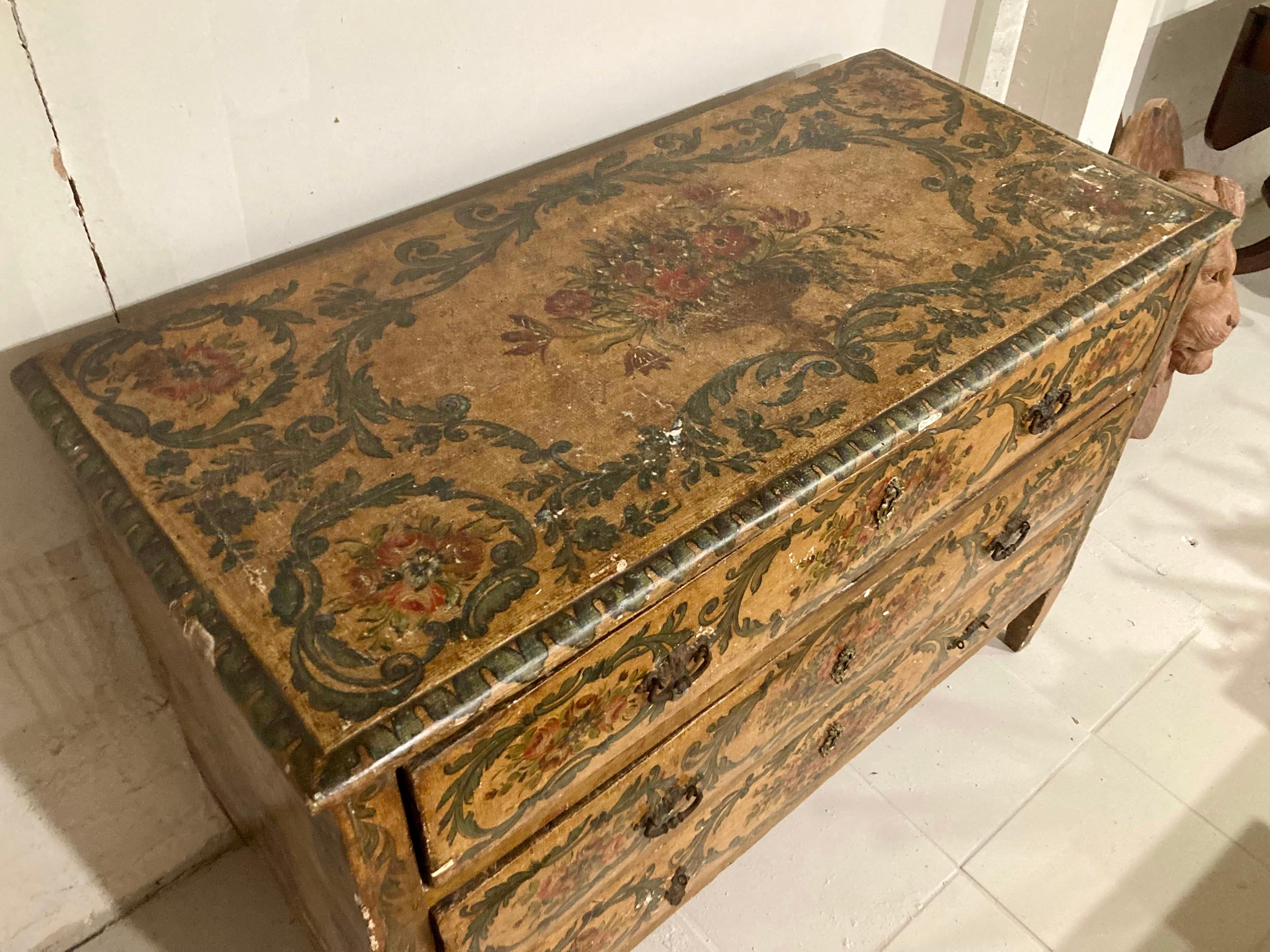 Wood Venetian Painted Commode For Sale