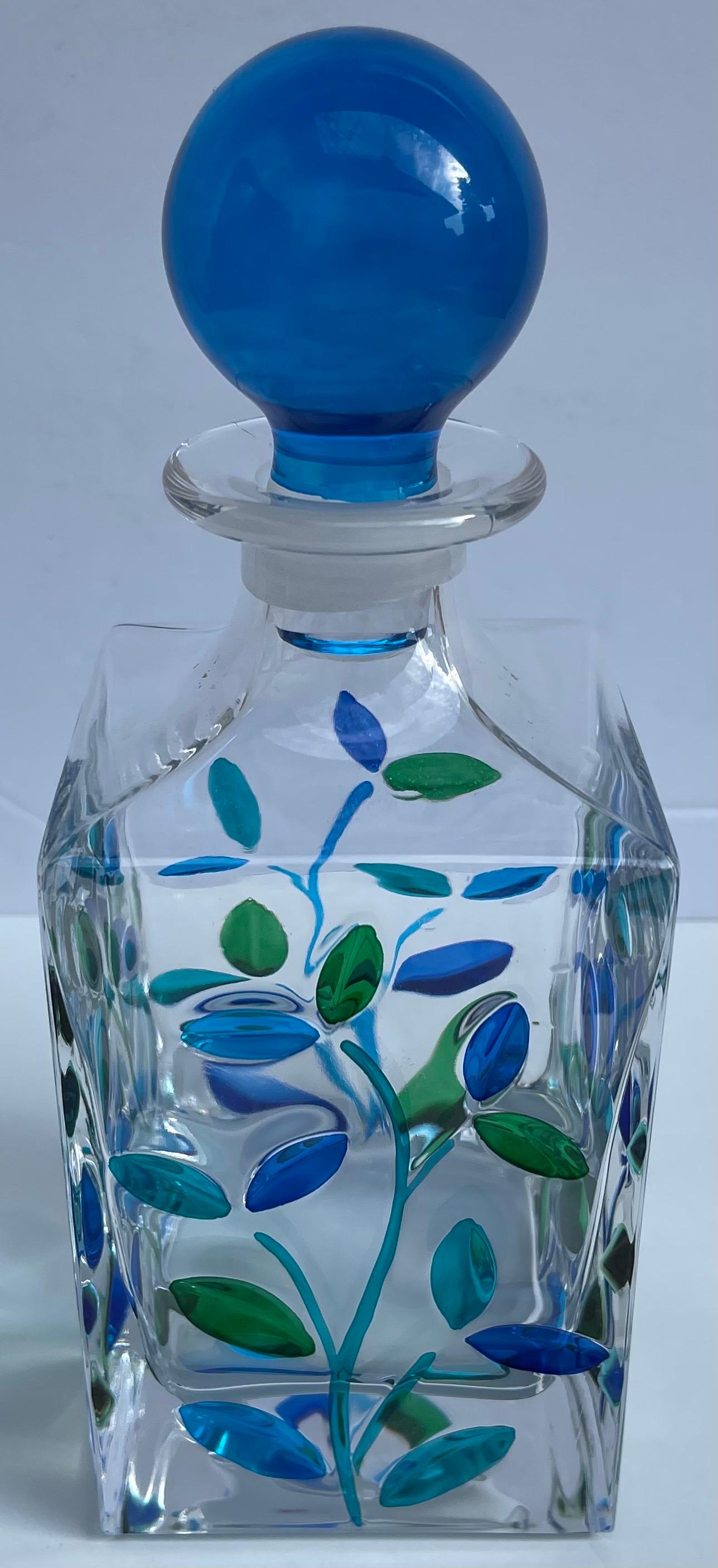 Hand-Painted Venetian Painted Glass Decanter and Two Glasses