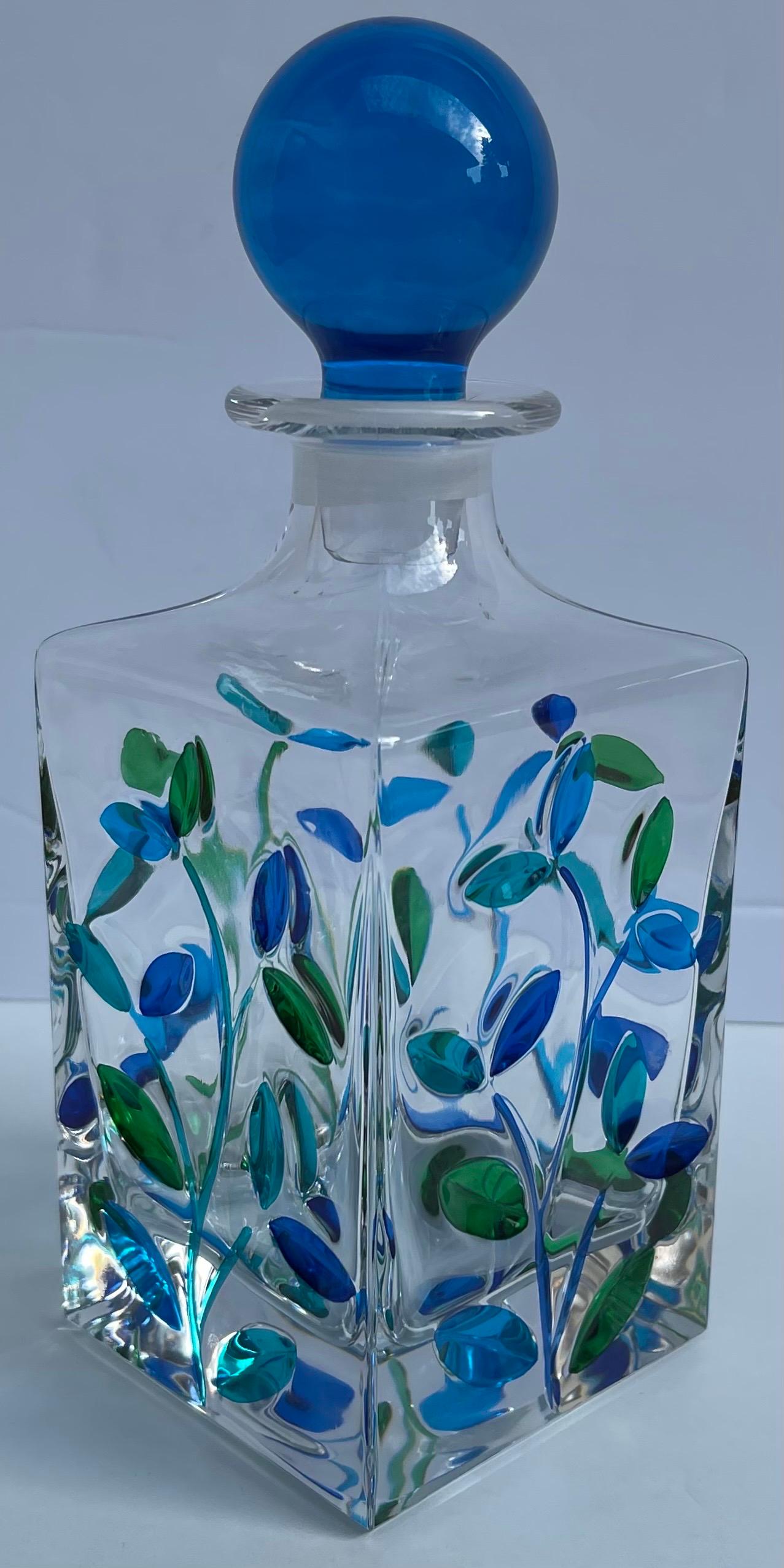 Venetian Painted Glass Decanter and Two Glasses In Good Condition In Stamford, CT