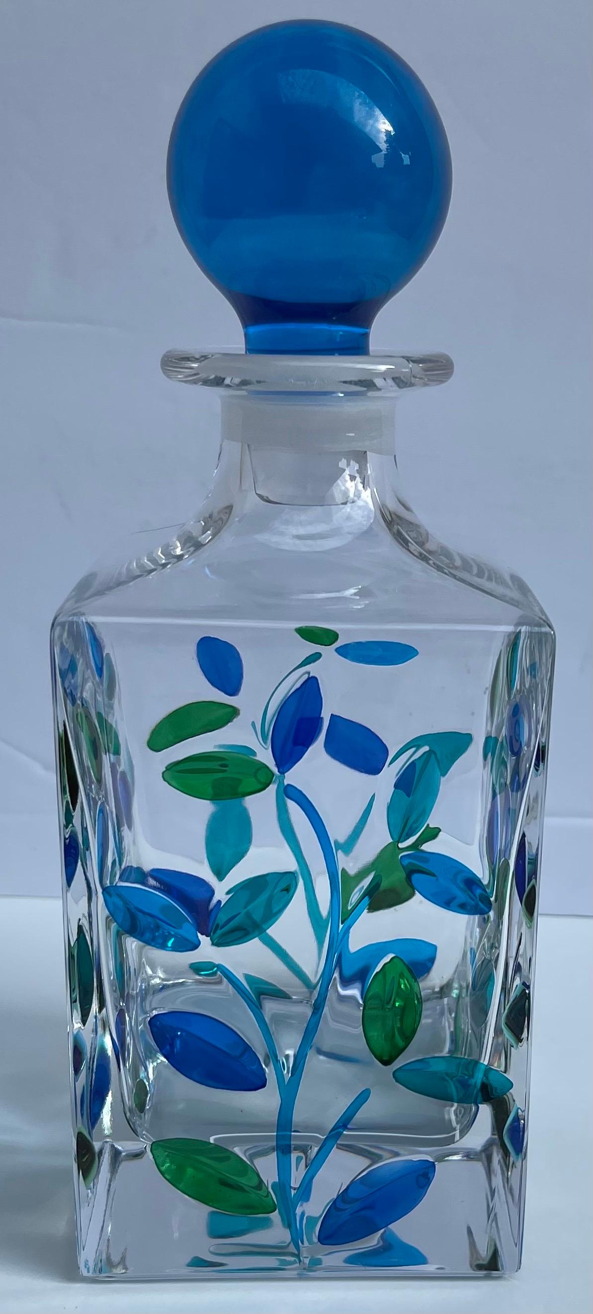 Venetian Painted Glass Decanter and Two Glasses 1