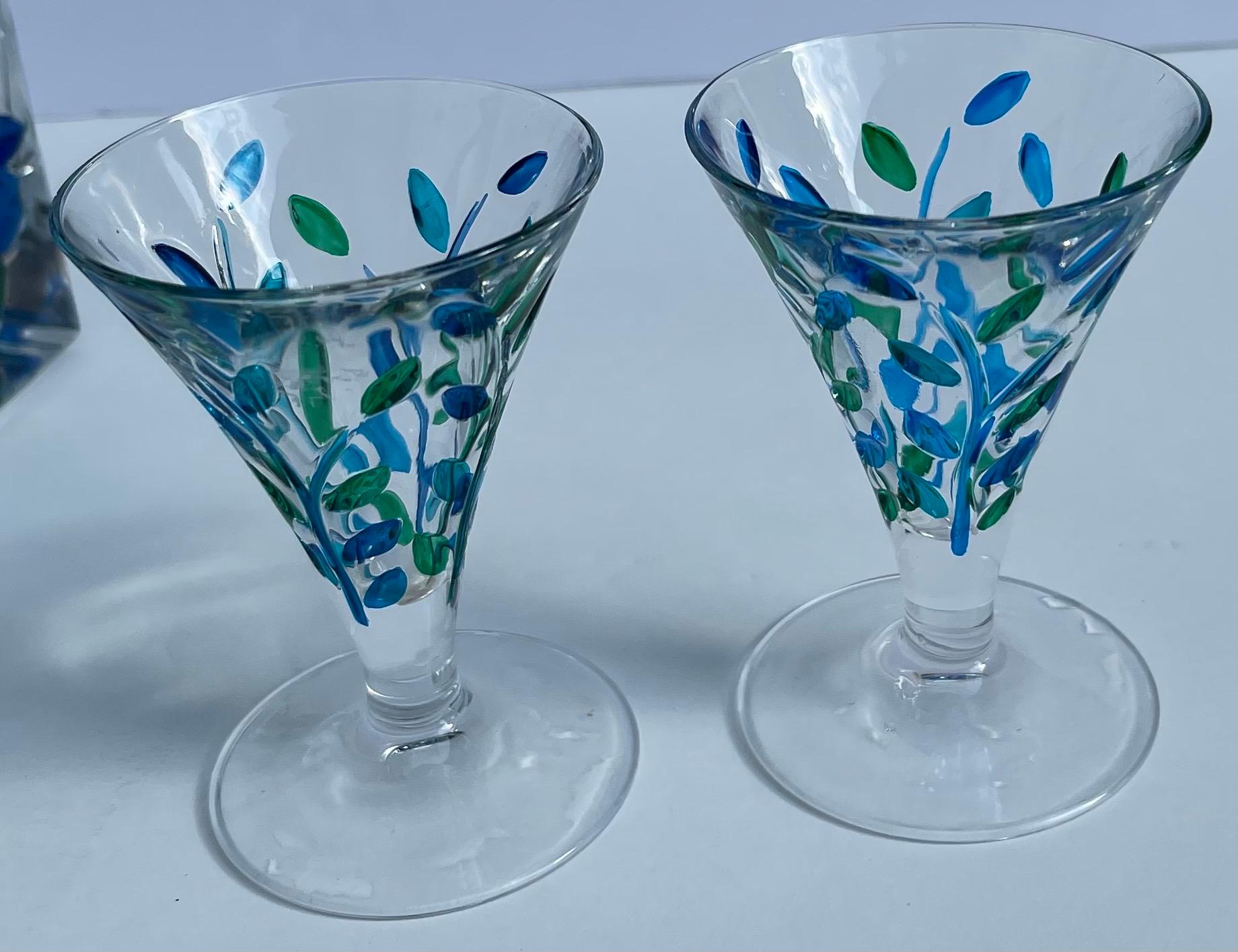 Venetian Painted Glass Decanter and Two Glasses 2
