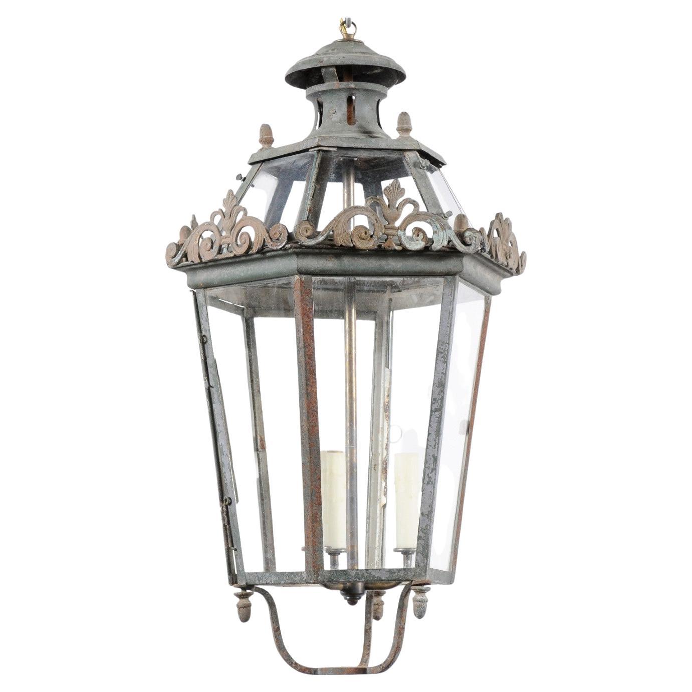  Venetian Painted Iron Street Lantern with 3 Lights, Late 19th Century For Sale
