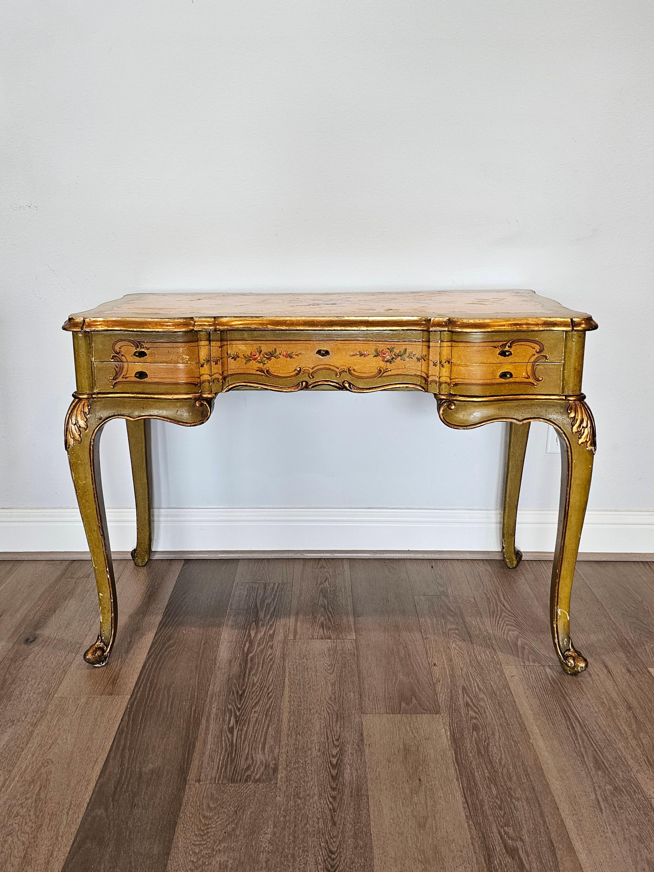 Rococo Venetian Painted Italian Louis XV Style Writing Table  For Sale