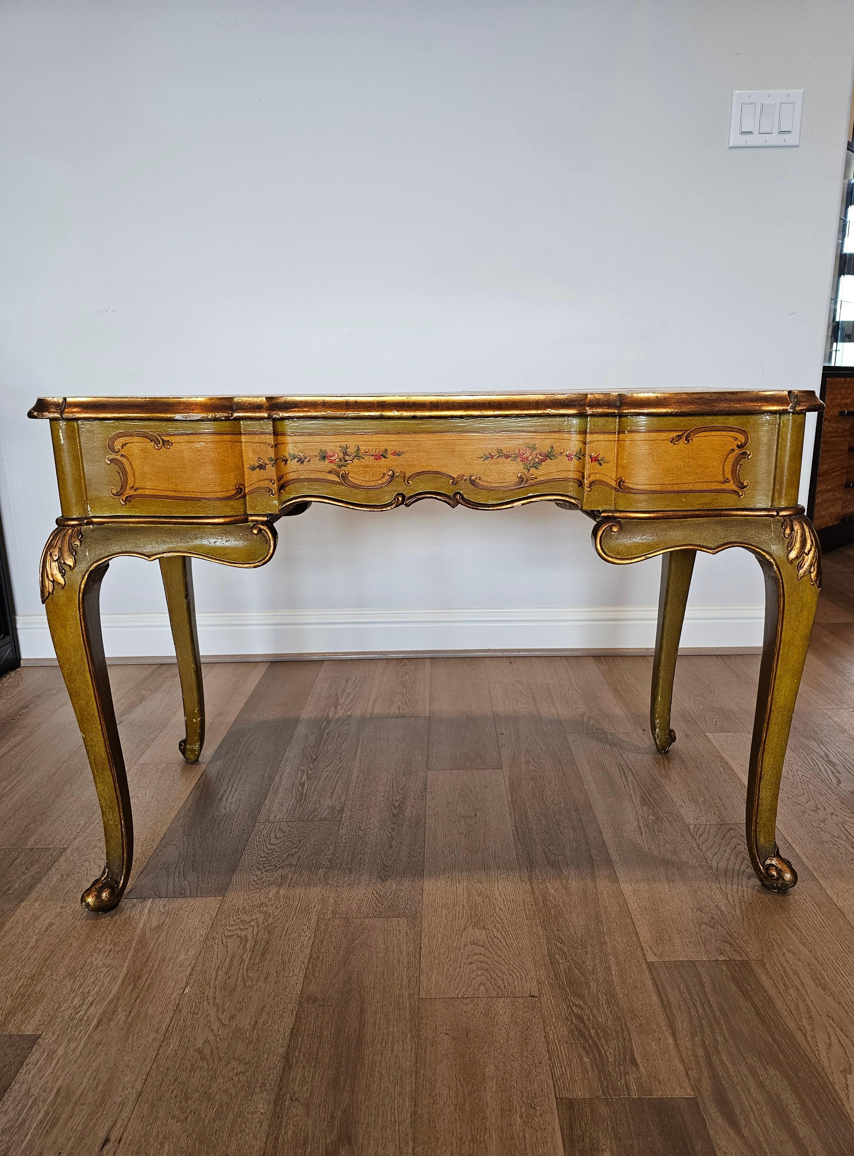 20th Century Venetian Painted Italian Louis XV Style Writing Table  For Sale