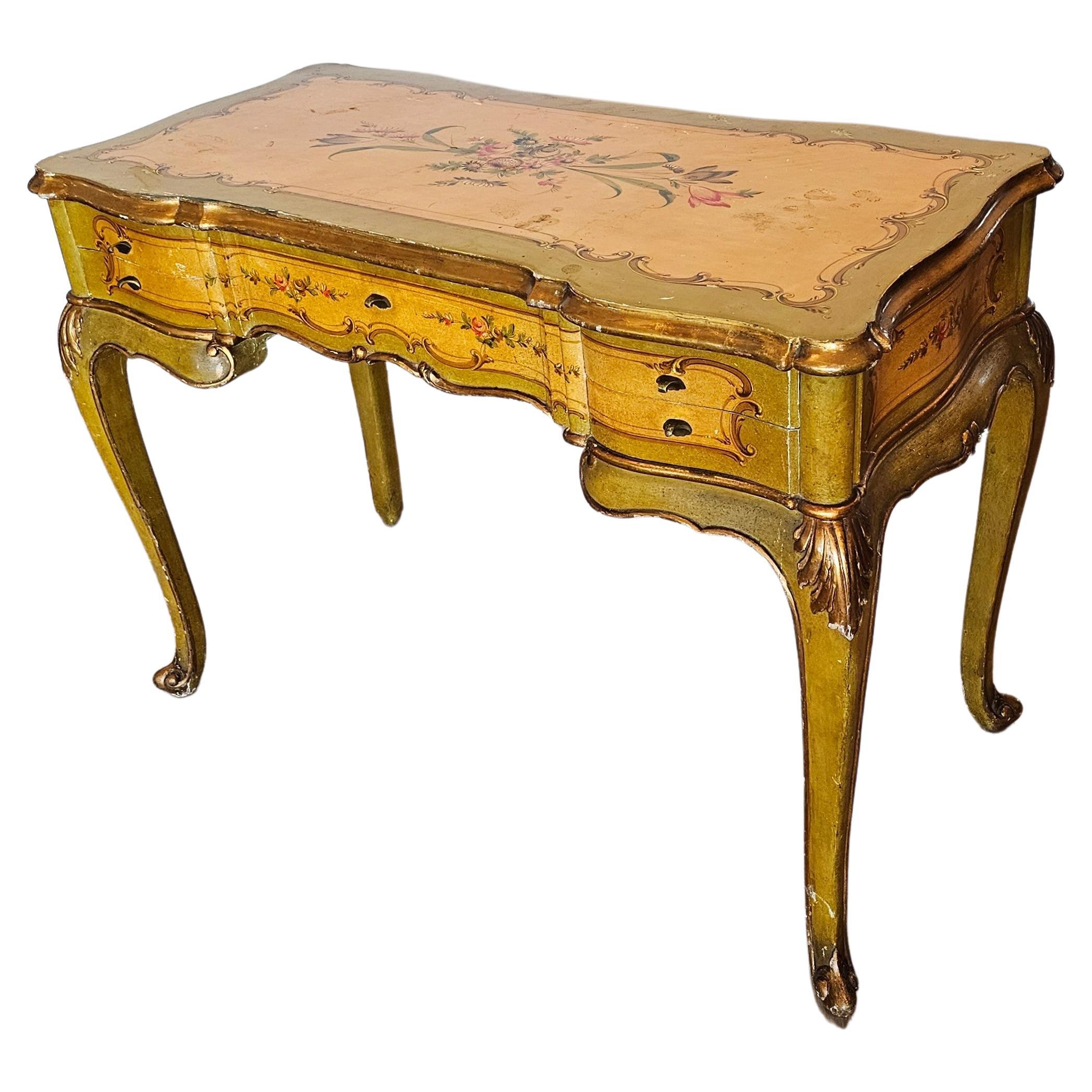 Venetian Painted Italian Louis XV Style Writing Table  For Sale