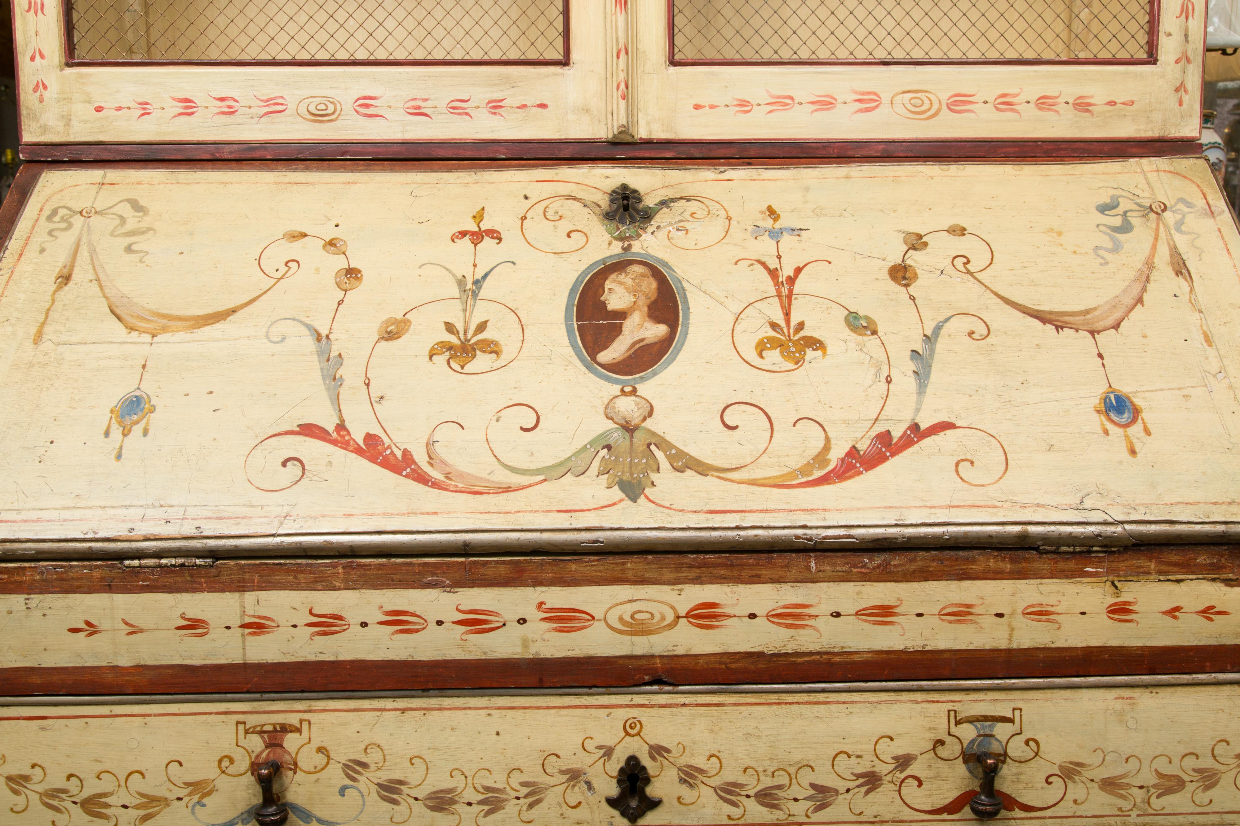 Venetian Painted Secretary Bureau Bookcase For Sale 5