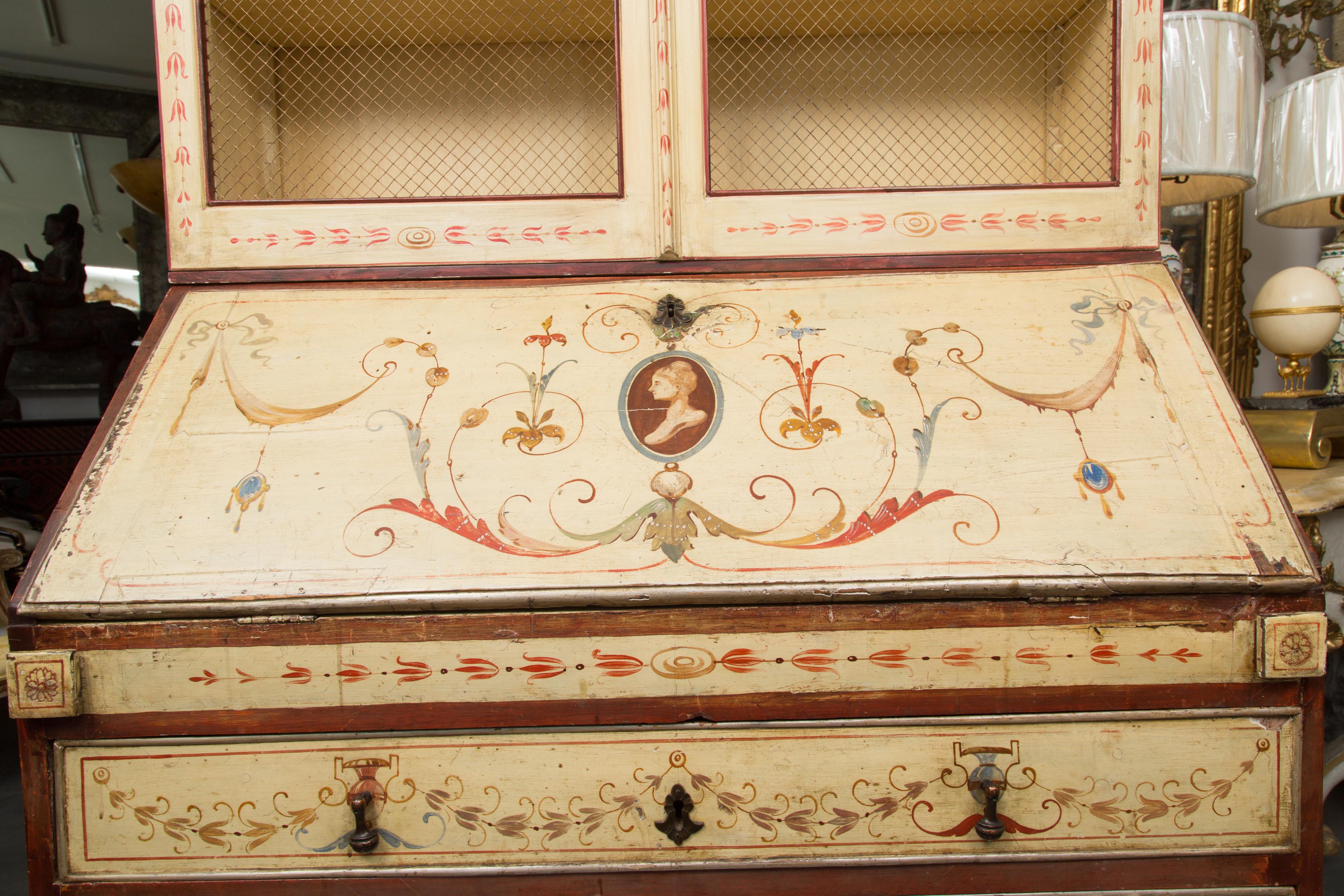 Venetian Painted Secretary Bureau Bookcase For Sale 6
