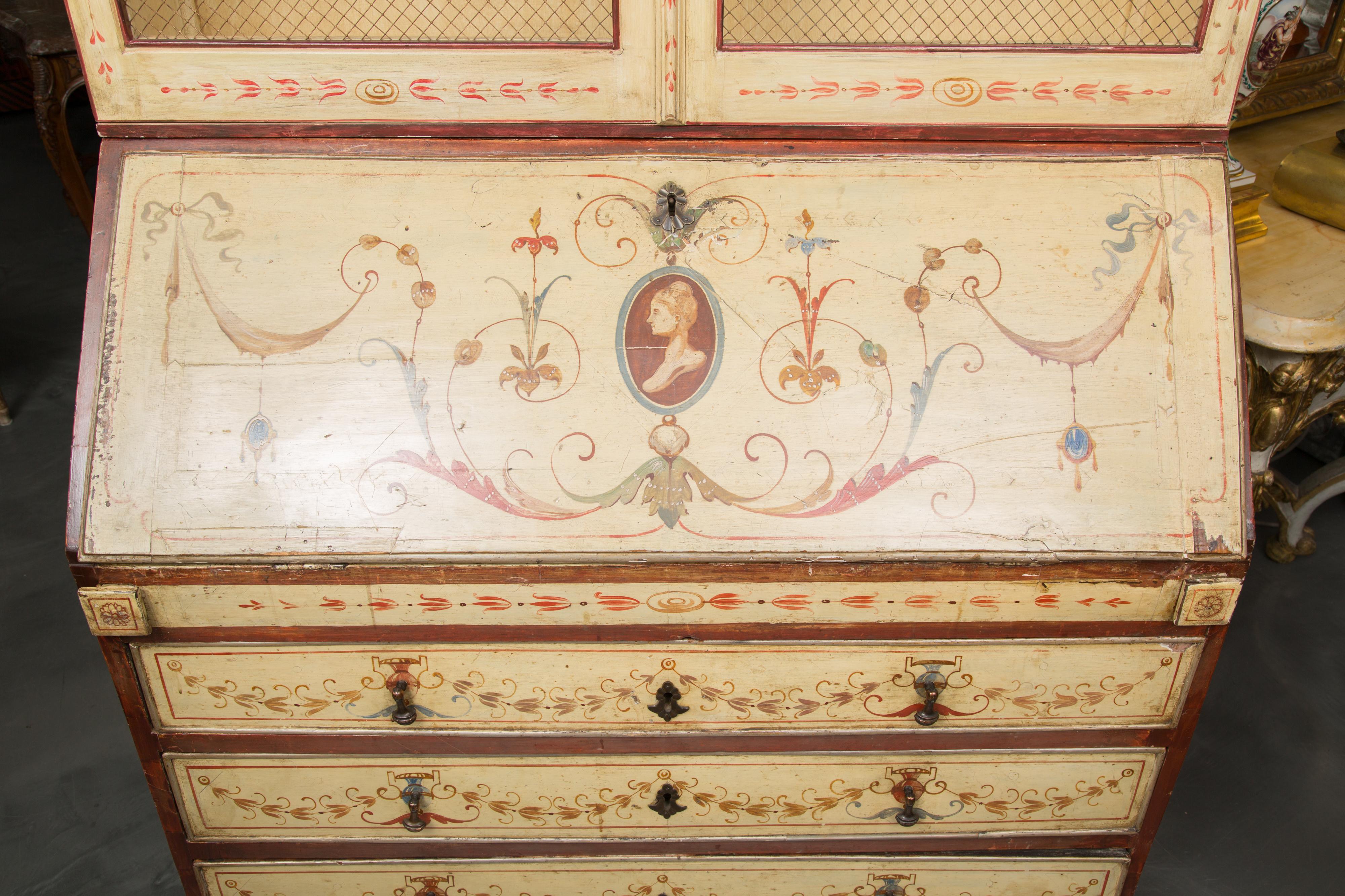 Venetian Painted Secretary Bureau Bookcase For Sale 9