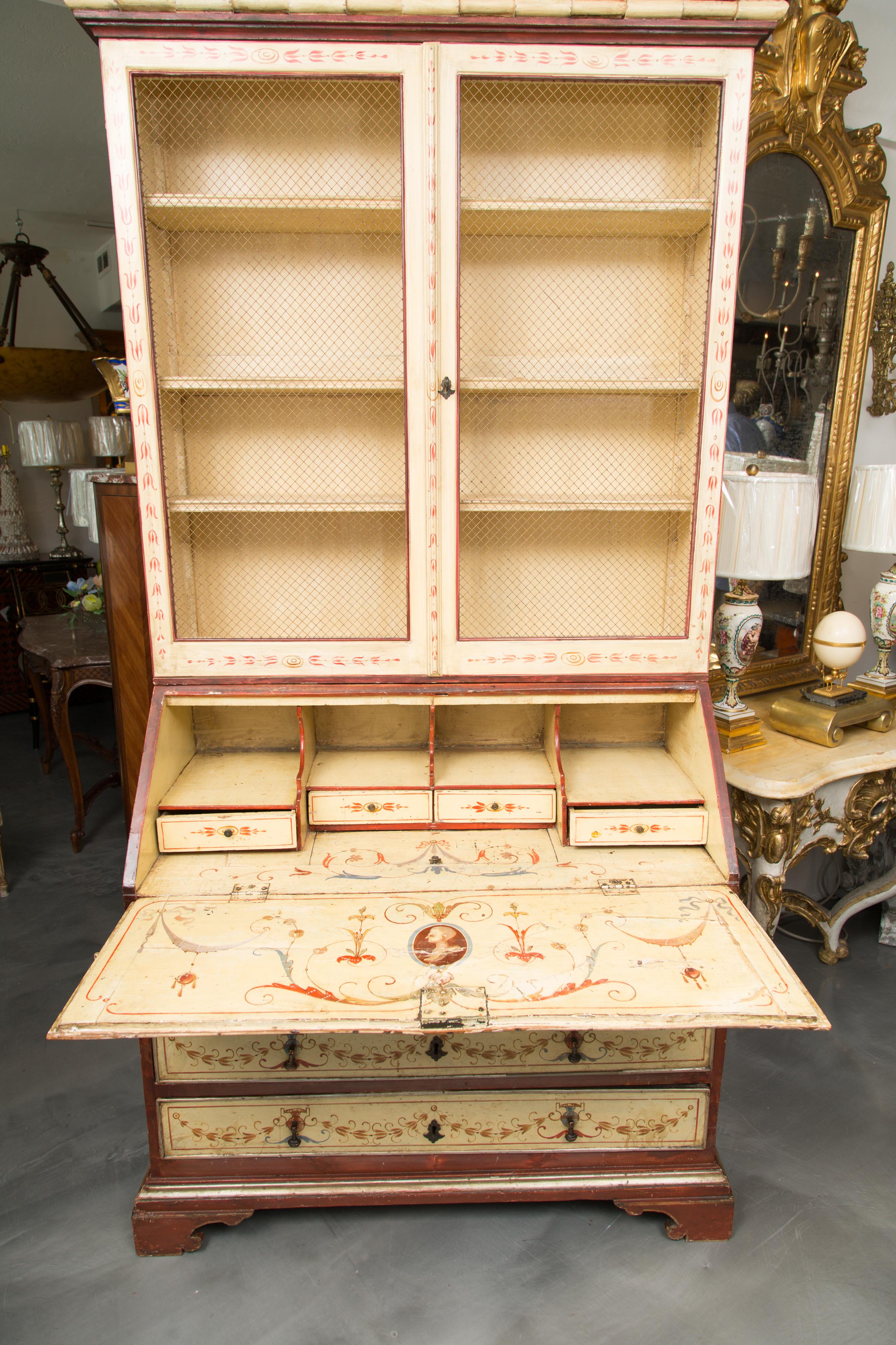 Other Venetian Painted Secretary Bureau Bookcase For Sale