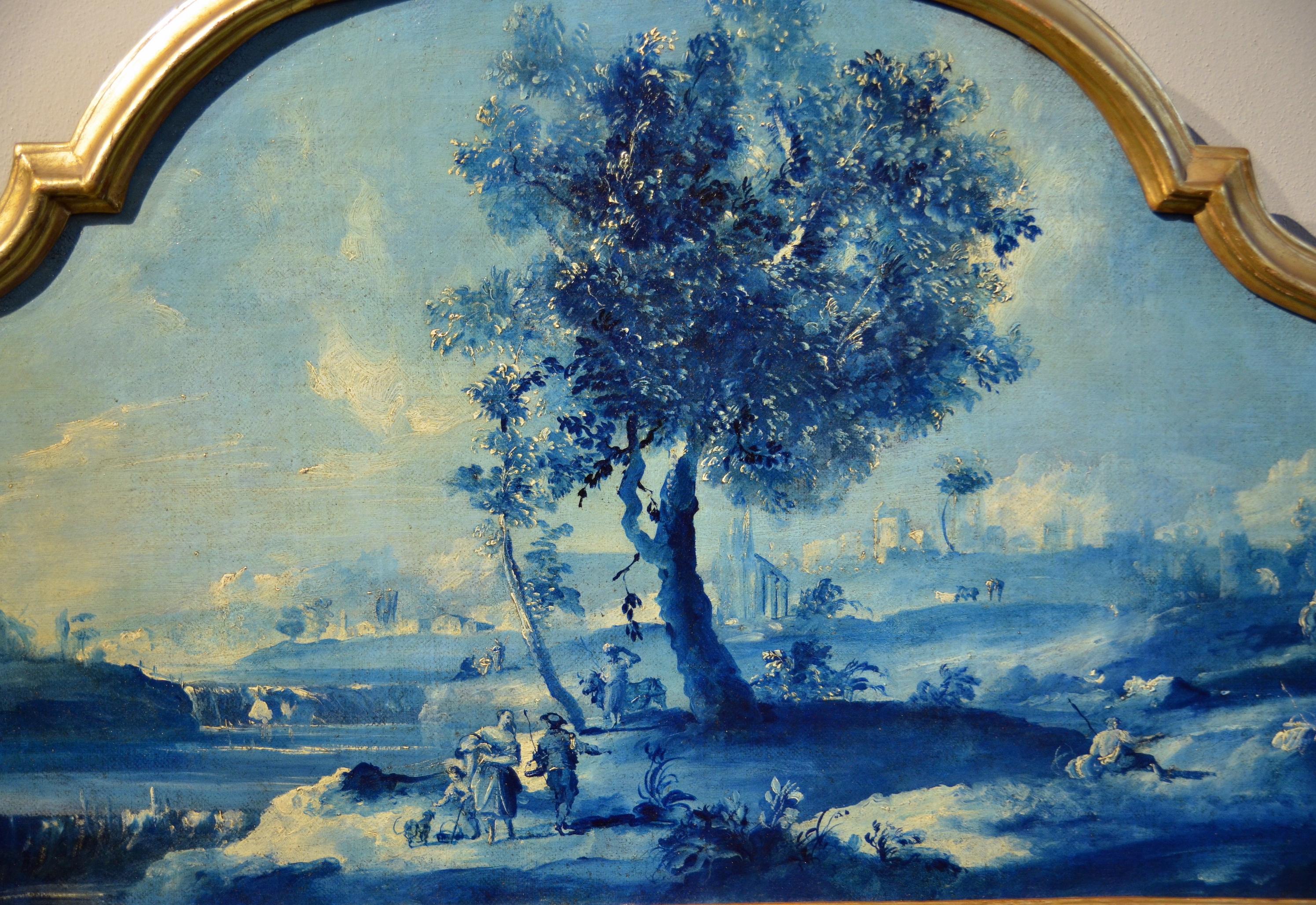 Paint Oil on canvas Pair Landscape Wood See Lake Venezia Italy Baroque Ricci Art 2