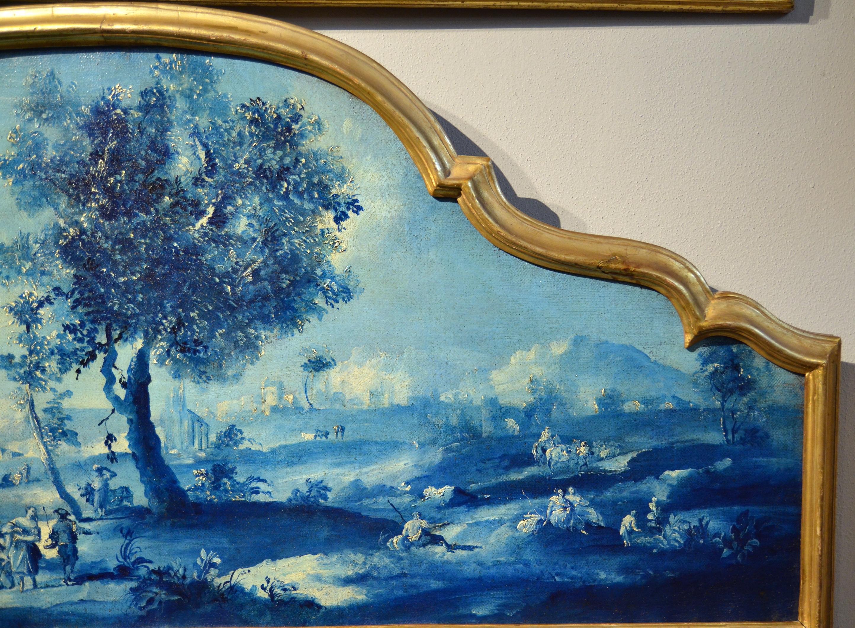 Paint Oil on canvas Pair Landscape Wood See Lake Venezia Italy Baroque Ricci Art 3
