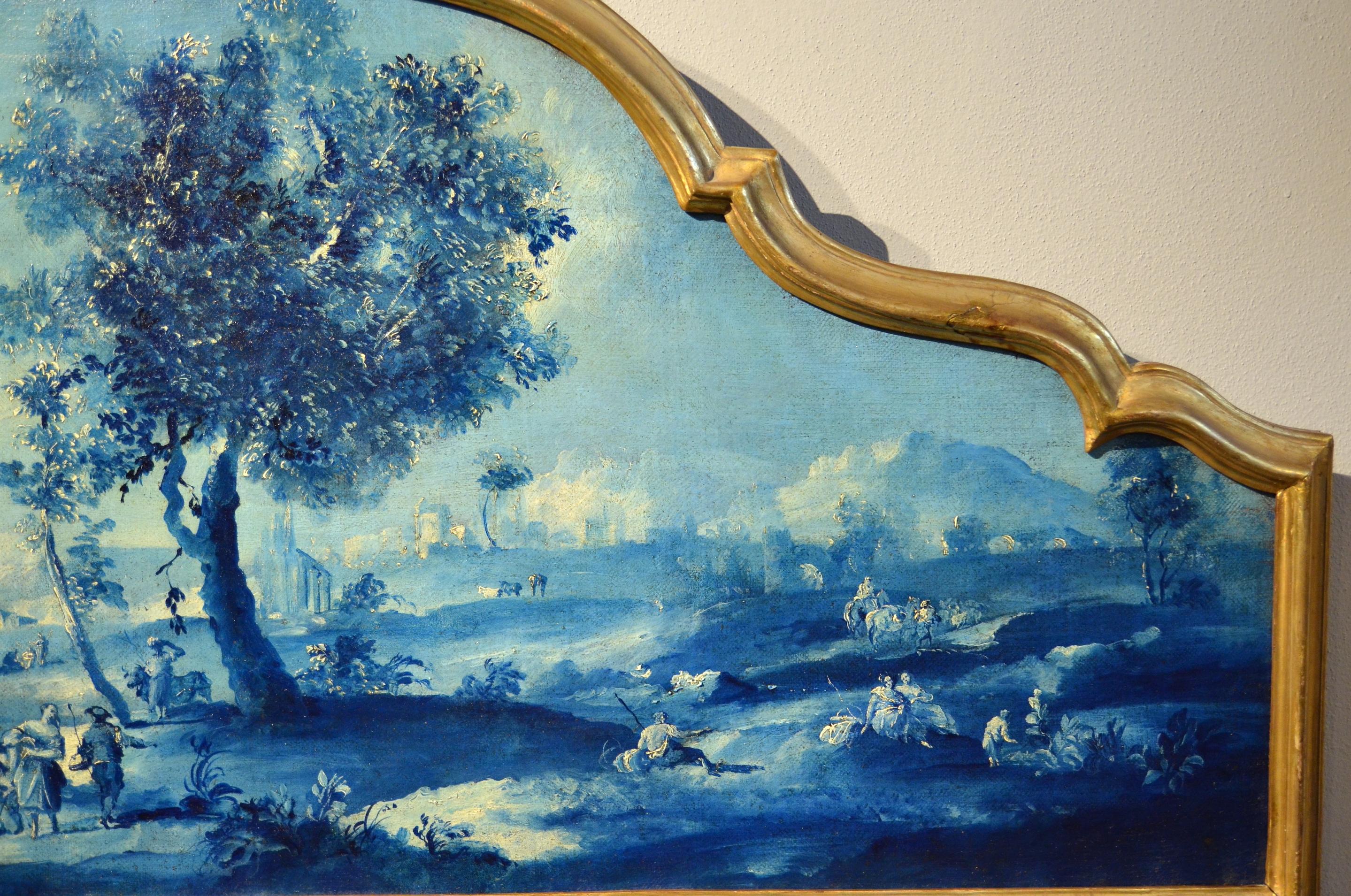 Paint Oil on canvas Pair Landscape Wood See Lake Venezia Italy Baroque Ricci Art 4