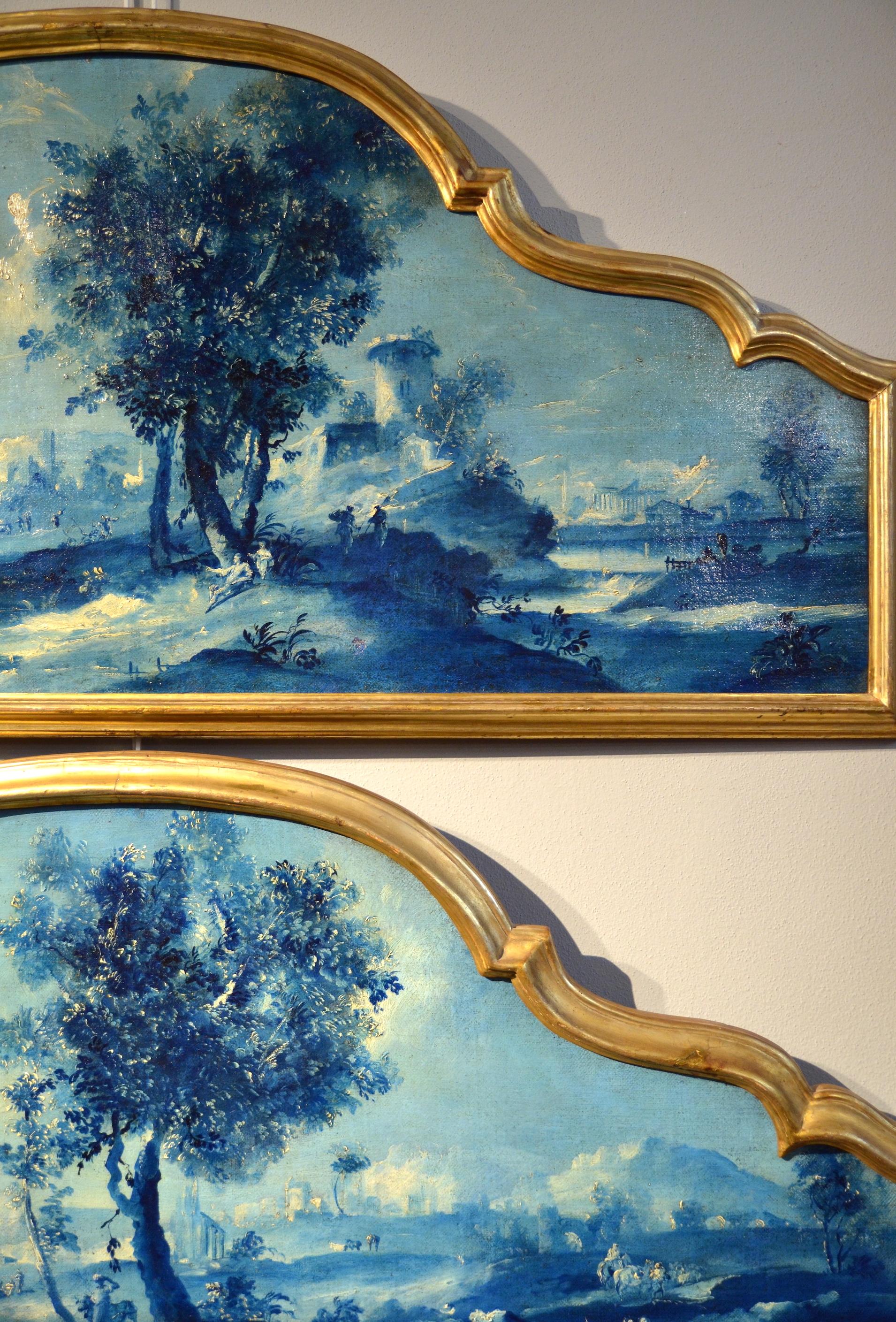 Paint Oil on canvas Pair Landscape Wood See Lake Venezia Italy Baroque Ricci Art 5