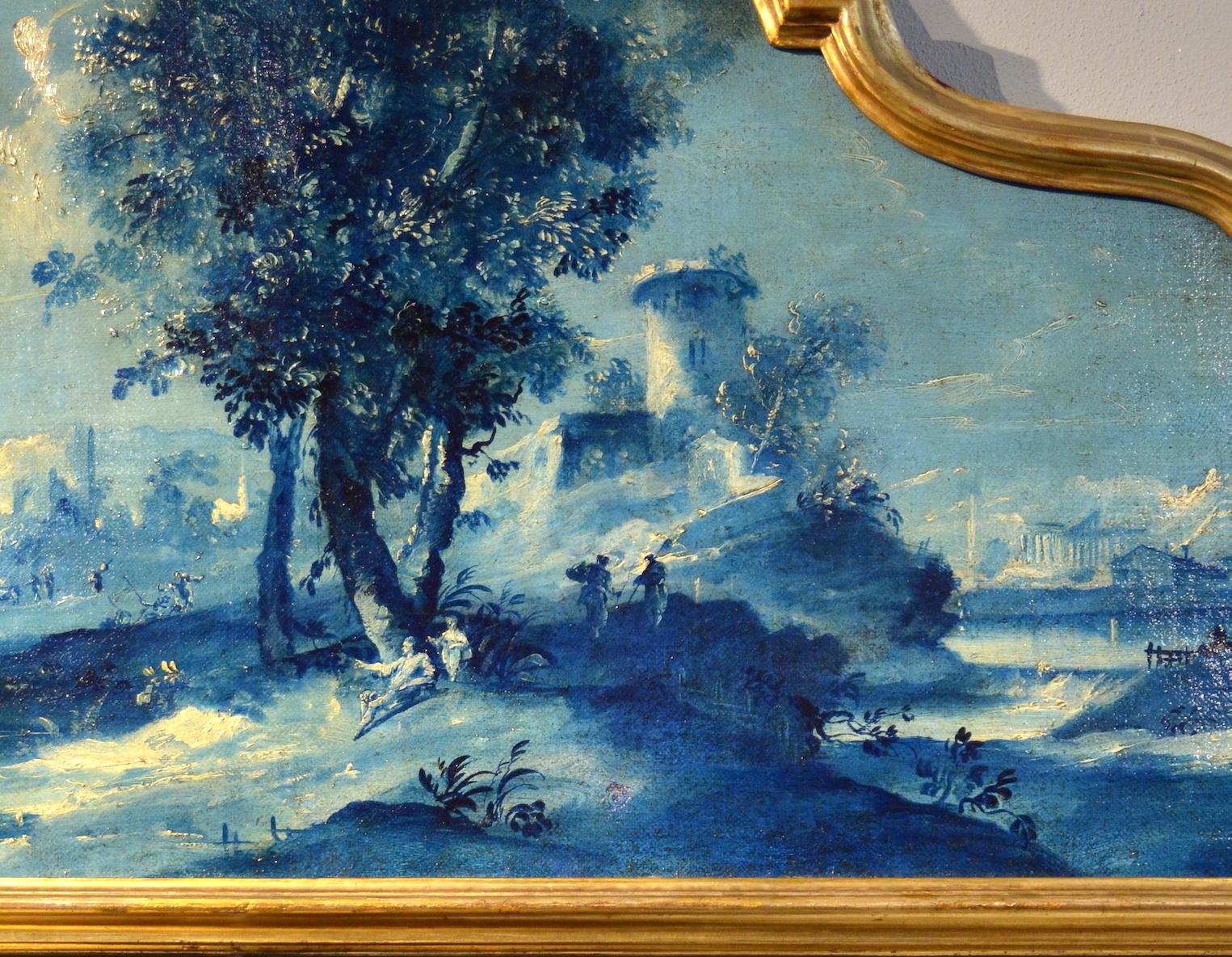 Paint Oil on canvas Pair Landscape Wood See Lake Venezia Italy Baroque Ricci Art 6