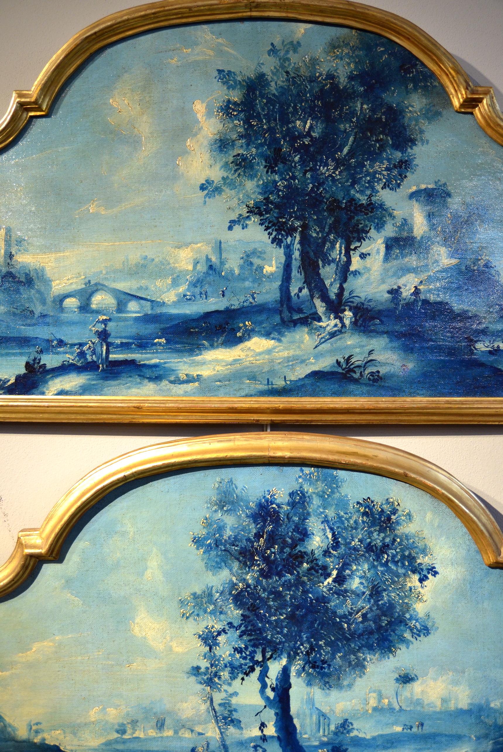 Paint Oil on canvas Pair Landscape Wood See Lake Venezia Italy Baroque Ricci Art 7