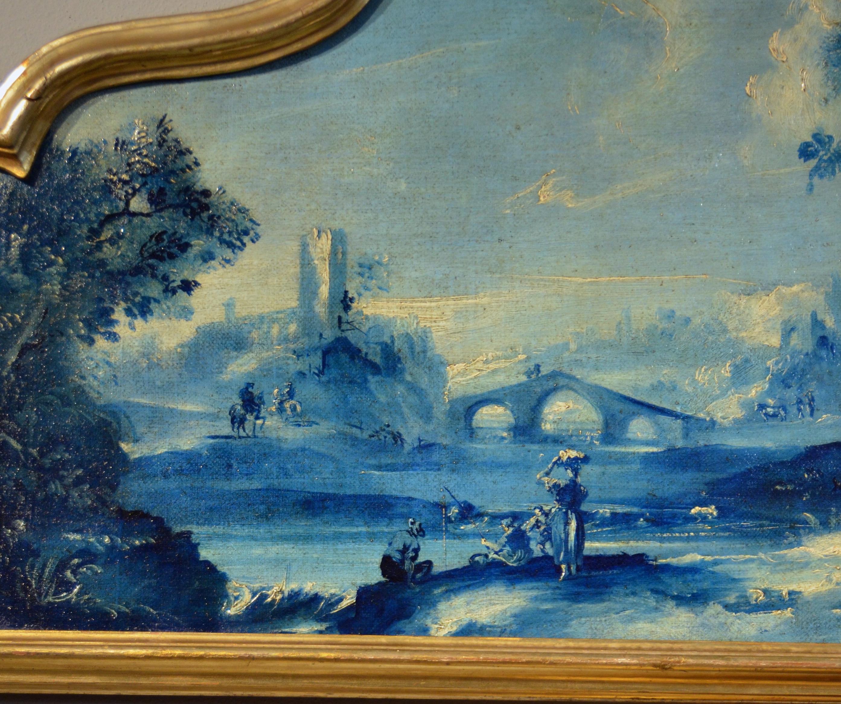 Paint Oil on canvas Pair Landscape Wood See Lake Venezia Italy Baroque Ricci Art 9