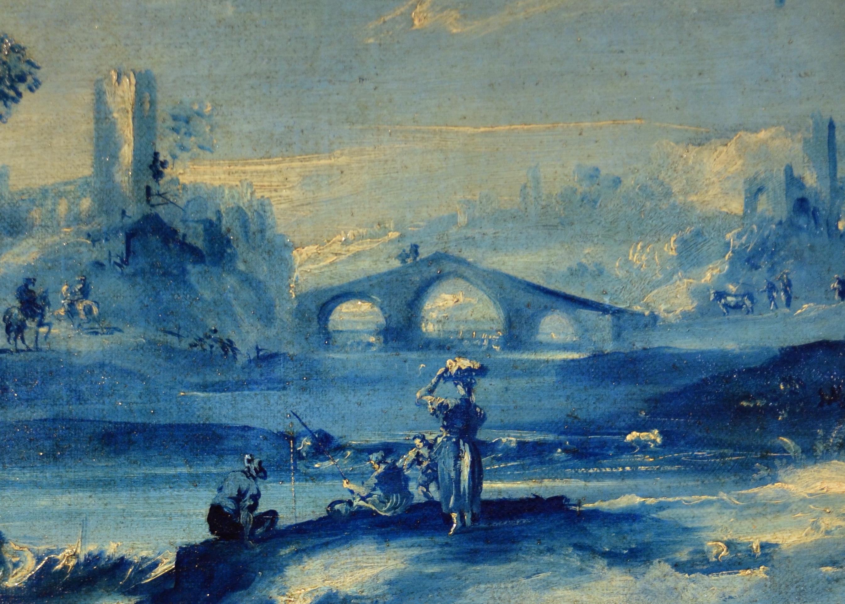 Paint Oil on canvas Pair Landscape Wood See Lake Venezia Italy Baroque Ricci Art 10