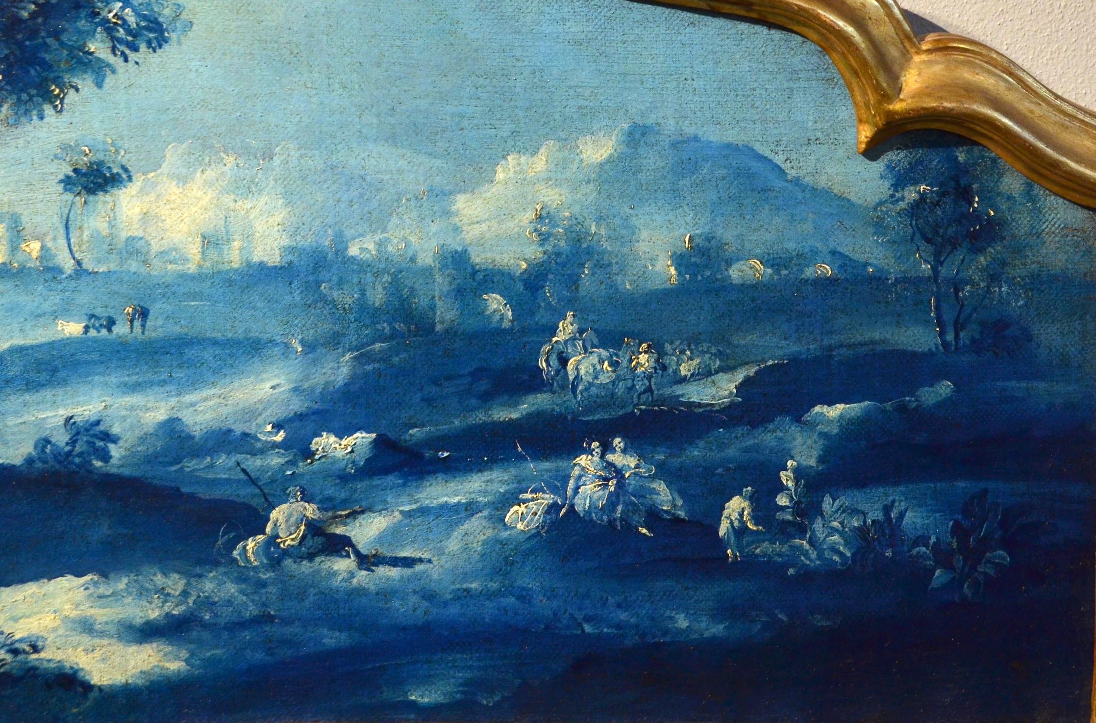 Paint Oil on canvas Pair Landscape Wood See Lake Venezia Italy Baroque Ricci Art 12