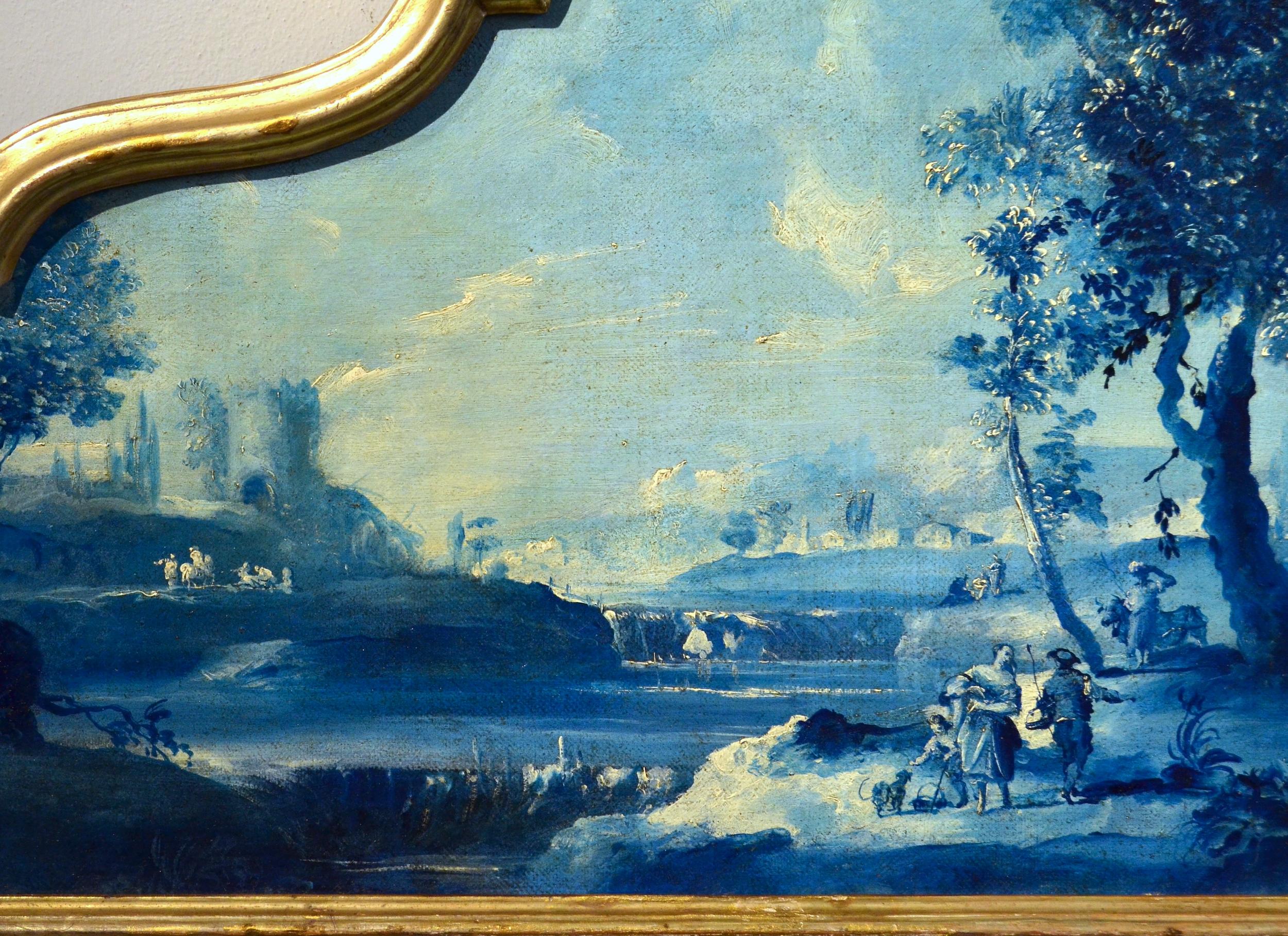 Paint Oil on canvas Pair Landscape Wood See Lake Venezia Italy Baroque Ricci Art 1
