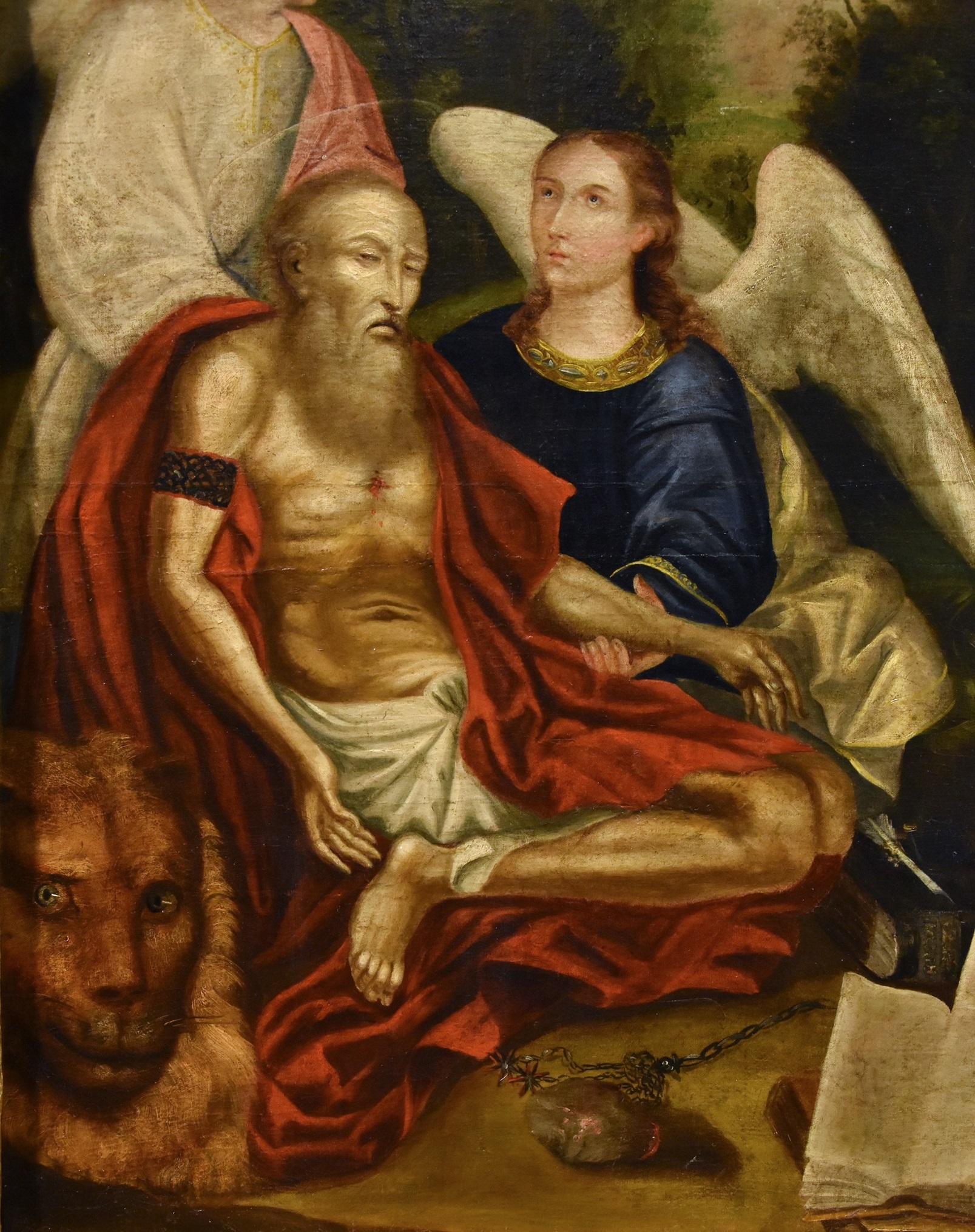 Saint Jerome Angels 17th Century Venetian School Paint Oil on canvas Old master - Painting by Venetian Painter