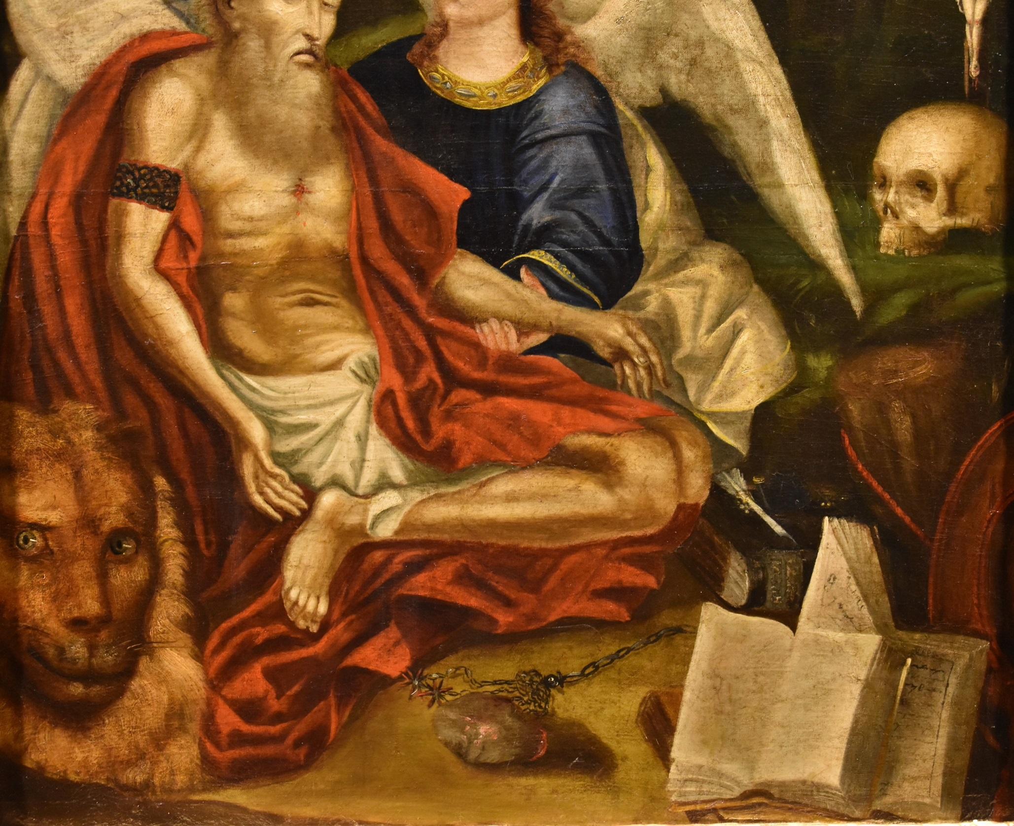 Saint Jerome supported by two angels
Early 17th century Venetian painter

Oil on canvas
86 x 67 cm. - In frame 103 x 84 cm.

The proposed painting offers us an intense portrayal of Saint Jerome, Doctor of the Church who lived between the 4th and 5th