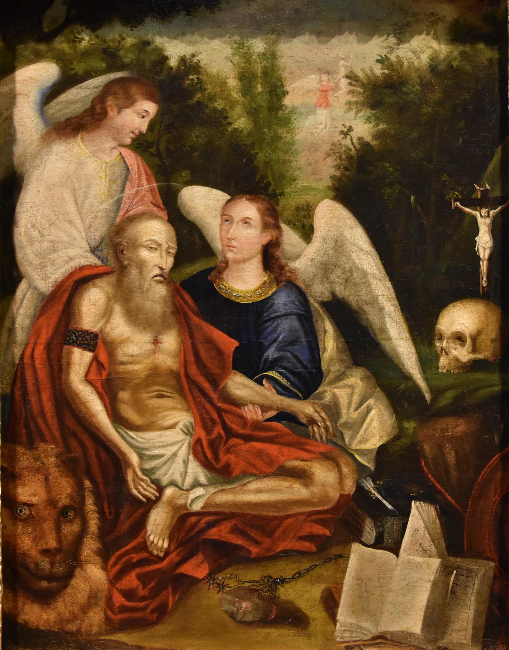 Venetian Painter Portrait Painting - Saint Jerome Angels 17th Century Venetian School Paint Oil on canvas Old master