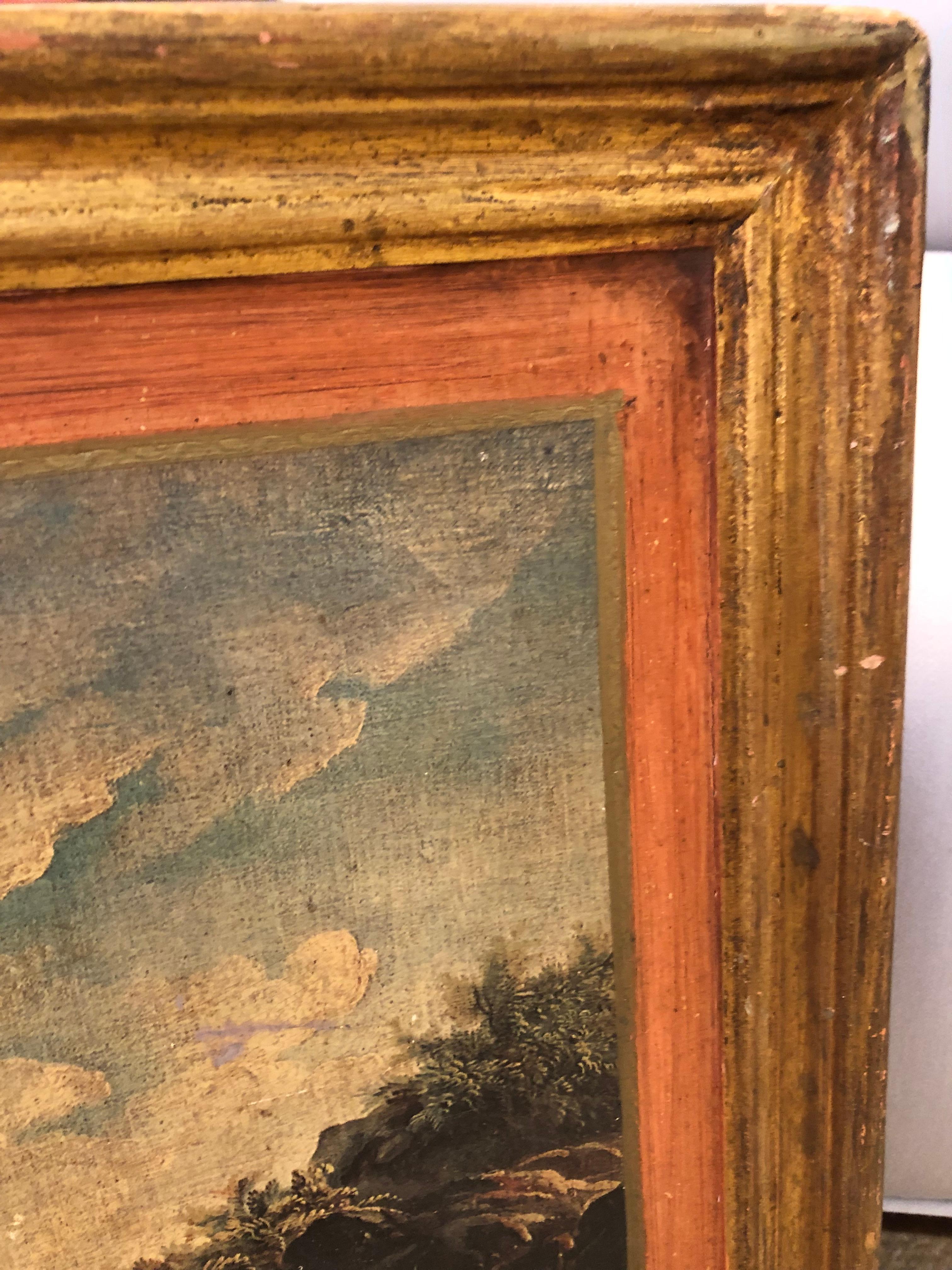 Venetian Pair of Decoupaged Landscape Prints on Board For Sale 5